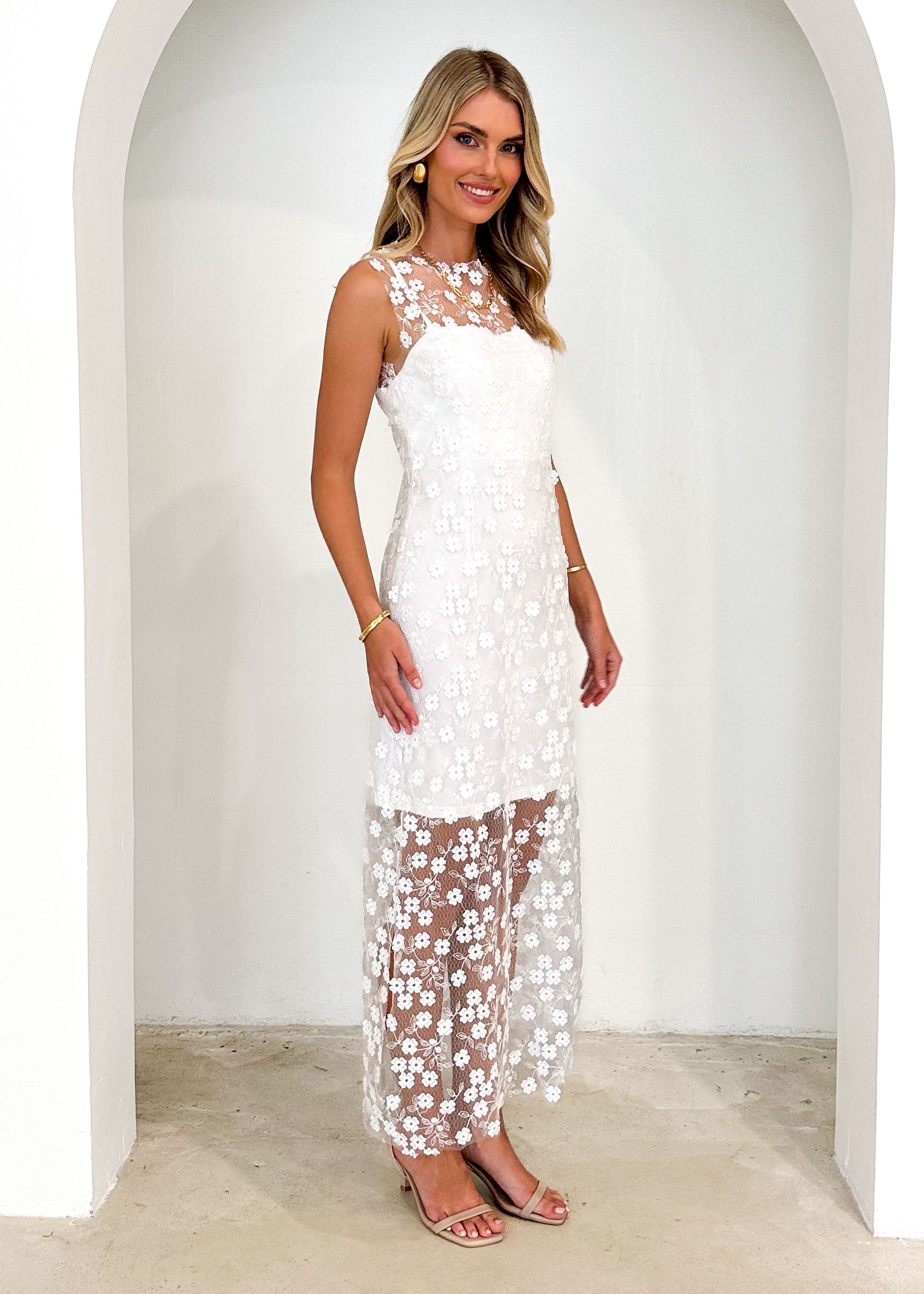 Paylor Embroidered Midi Dress - Off White