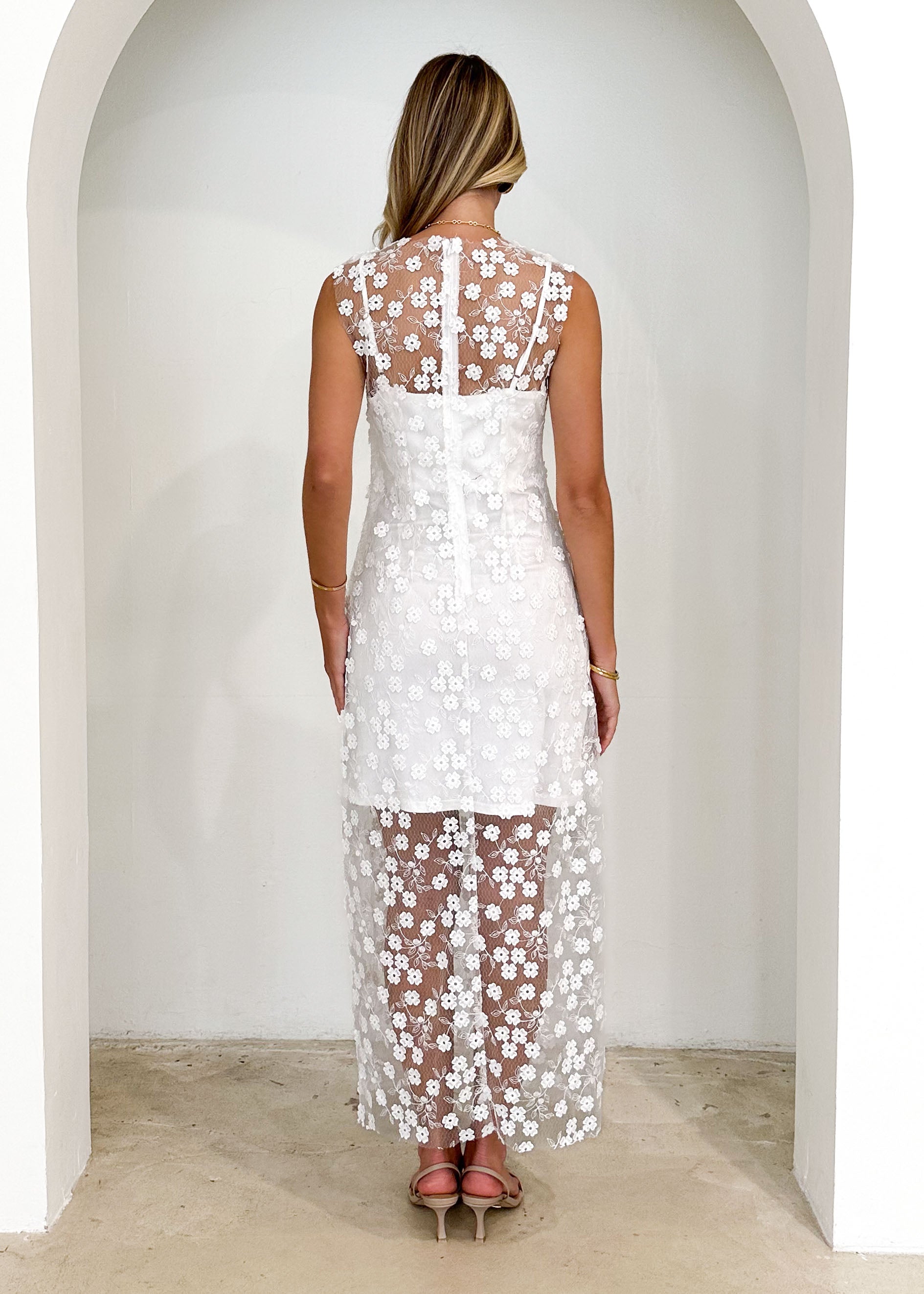 Paylor Embroidered Midi Dress - Off White