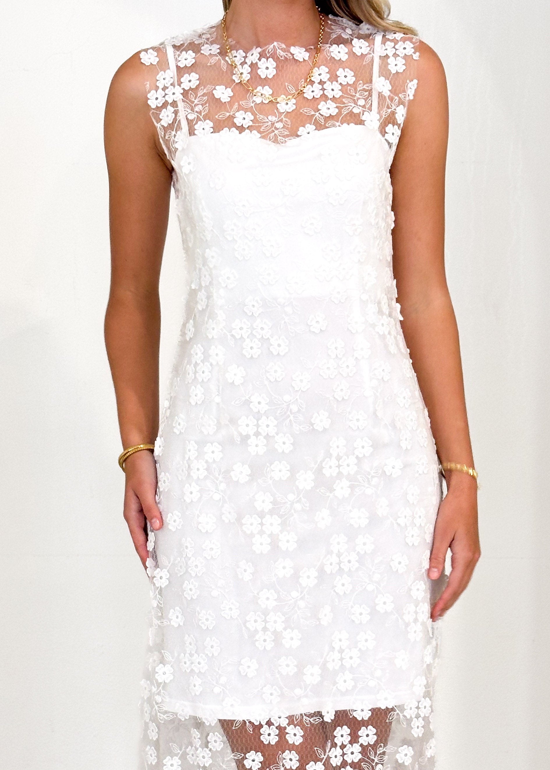 Paylor Embroidered Midi Dress - Off White