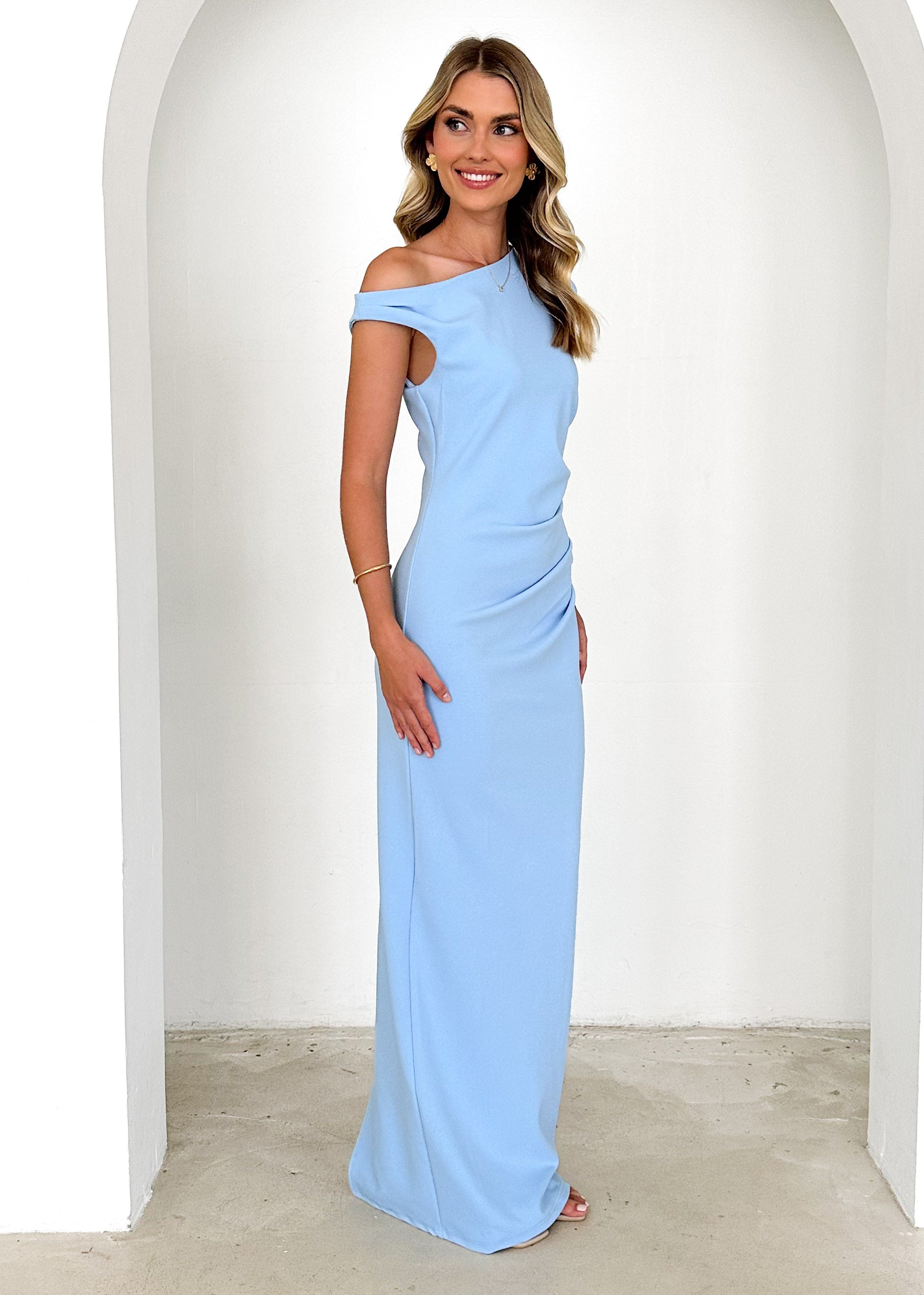 Carmella One Shoulder Maxi Dress - Blue