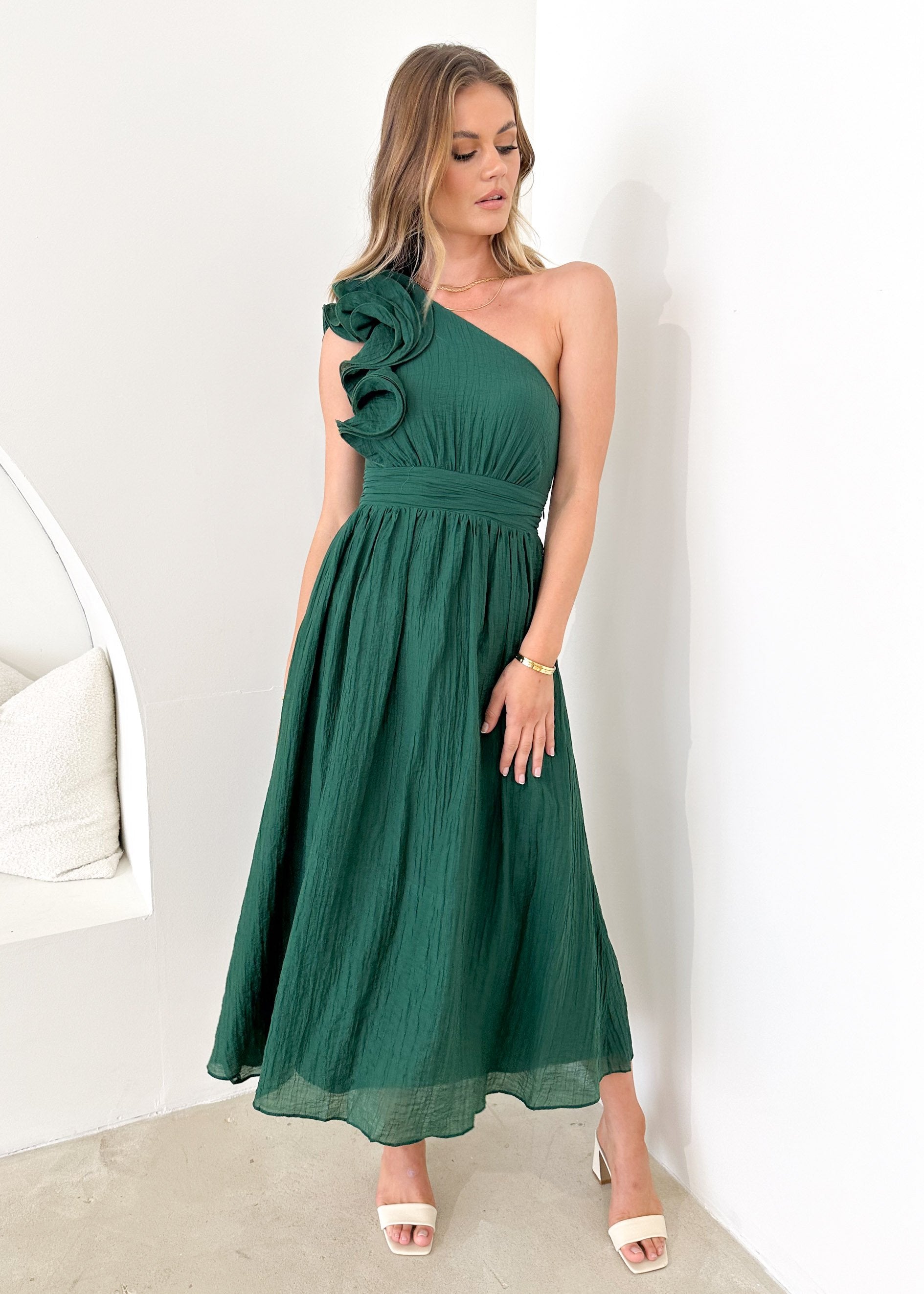 Iksie One Shoulder Maxi Dress - Emerald