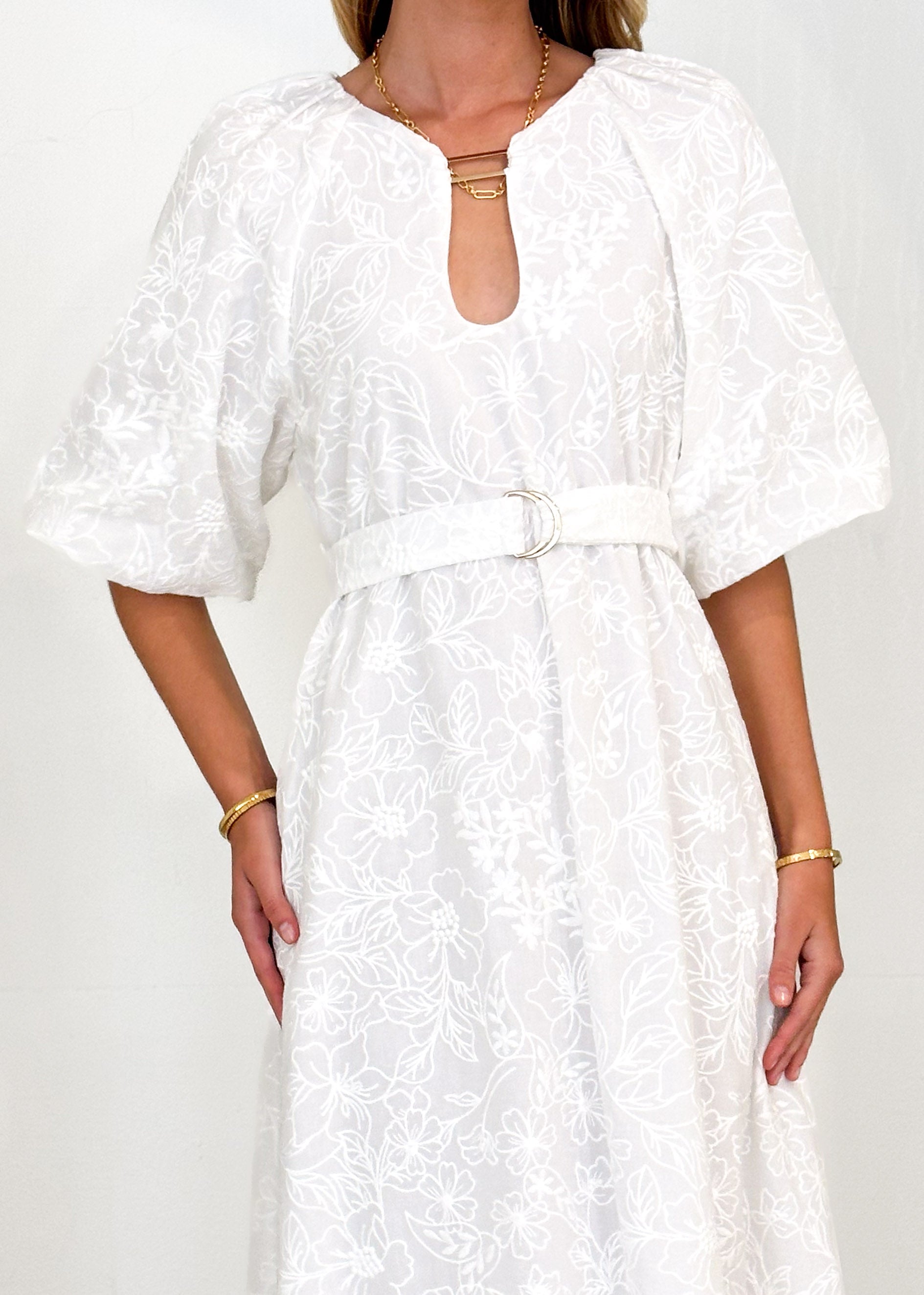 Vida Midi Dress - White Anglaise