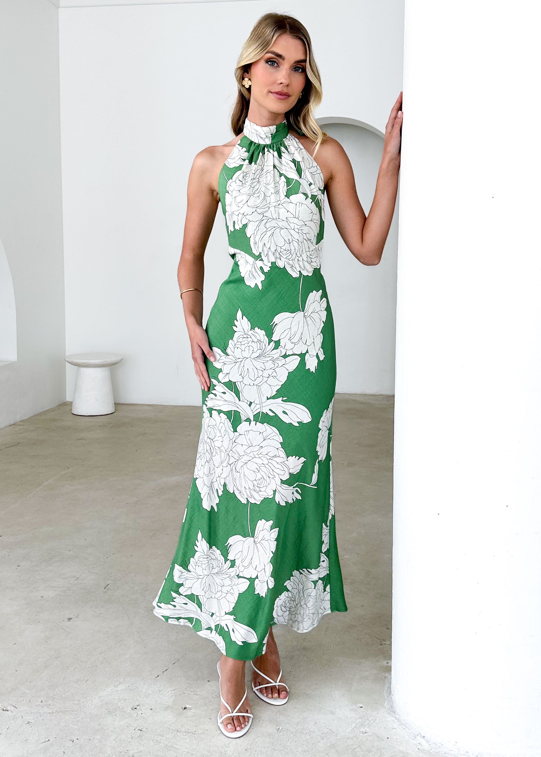 Anya Halter Maxi Dress - Green Floral