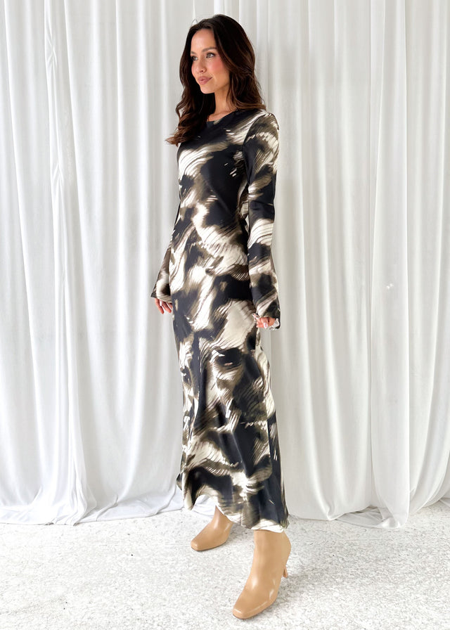 Keaton Maxi Dress - Khaki Abstract