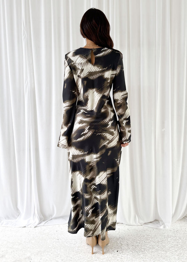 Keaton Maxi Dress - Khaki Abstract