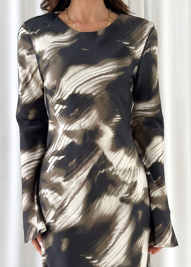 Keaton Maxi Dress - Khaki Abstract