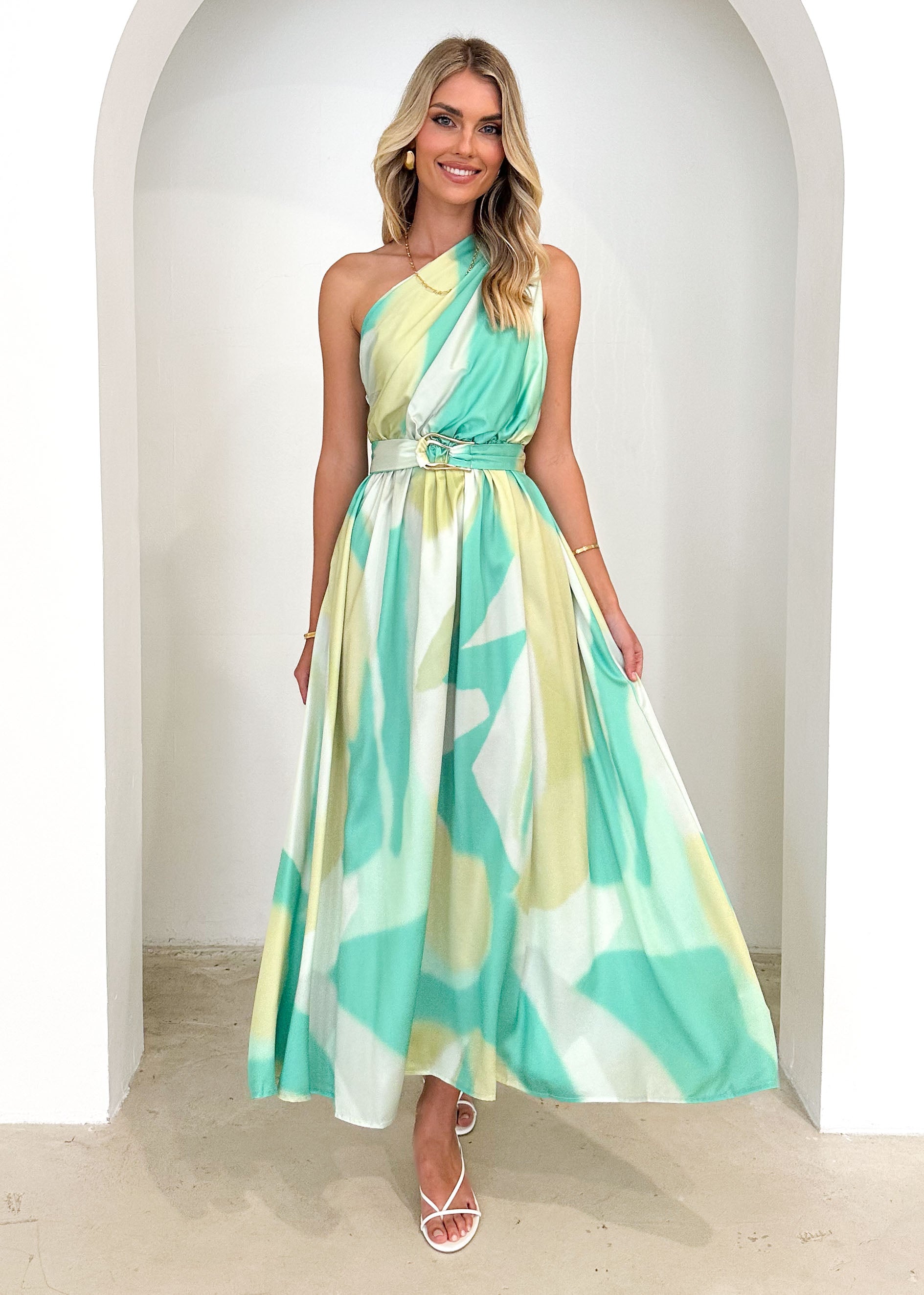 Korah One Shoulder Midi Dress - Lime Splash