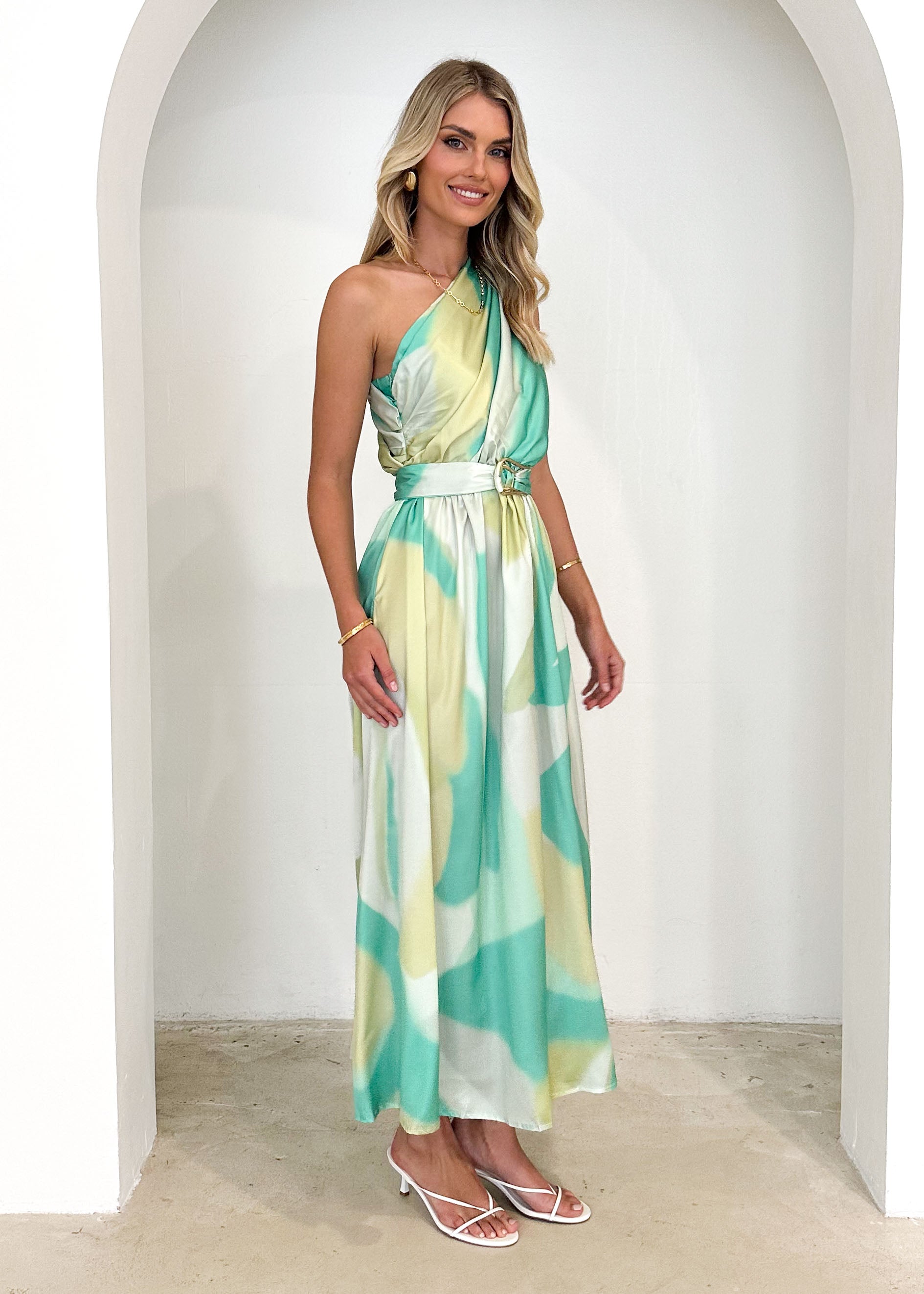 Korah One Shoulder Midi Dress - Lime Splash