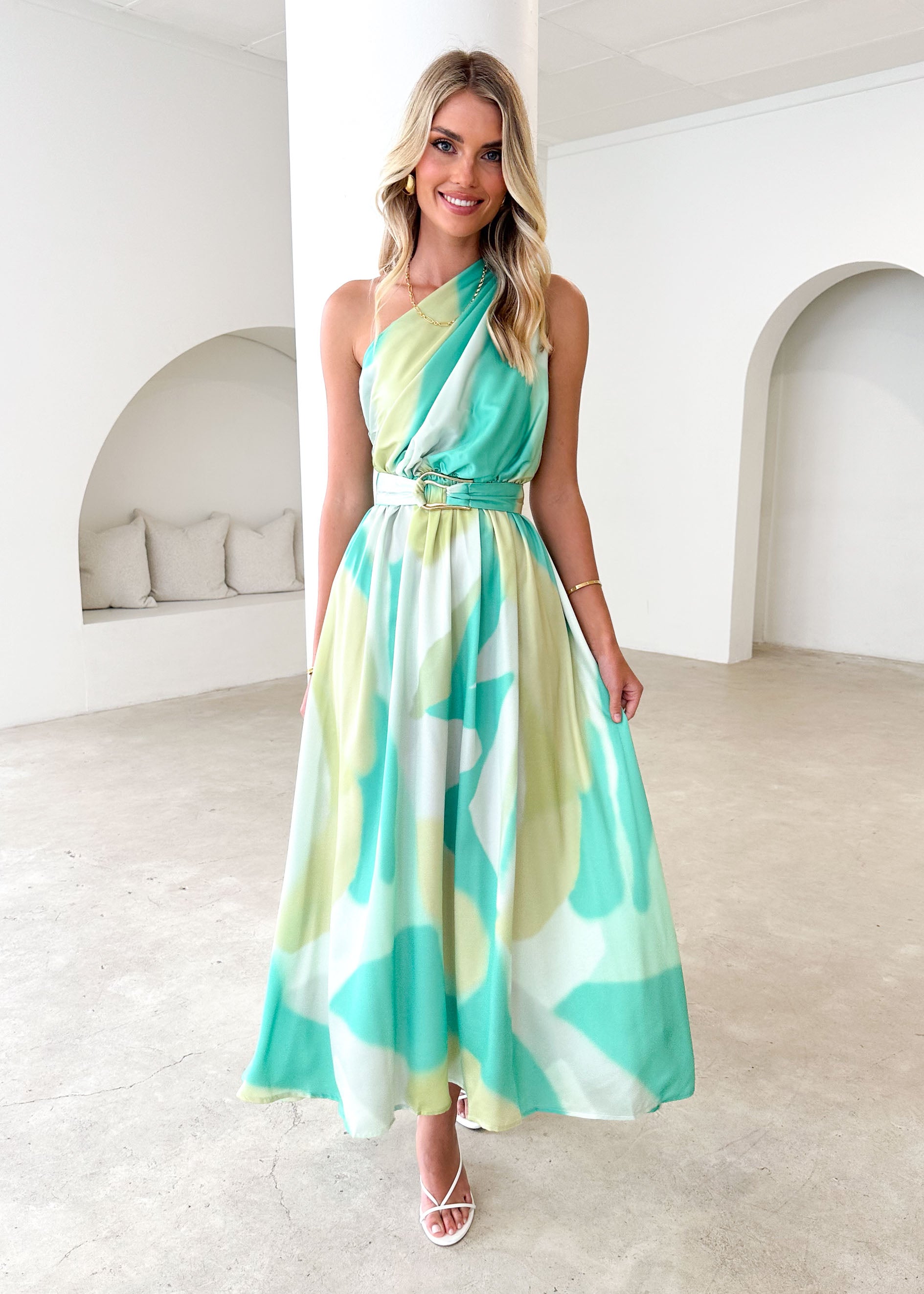 Korah One Shoulder Midi Dress - Lime Splash