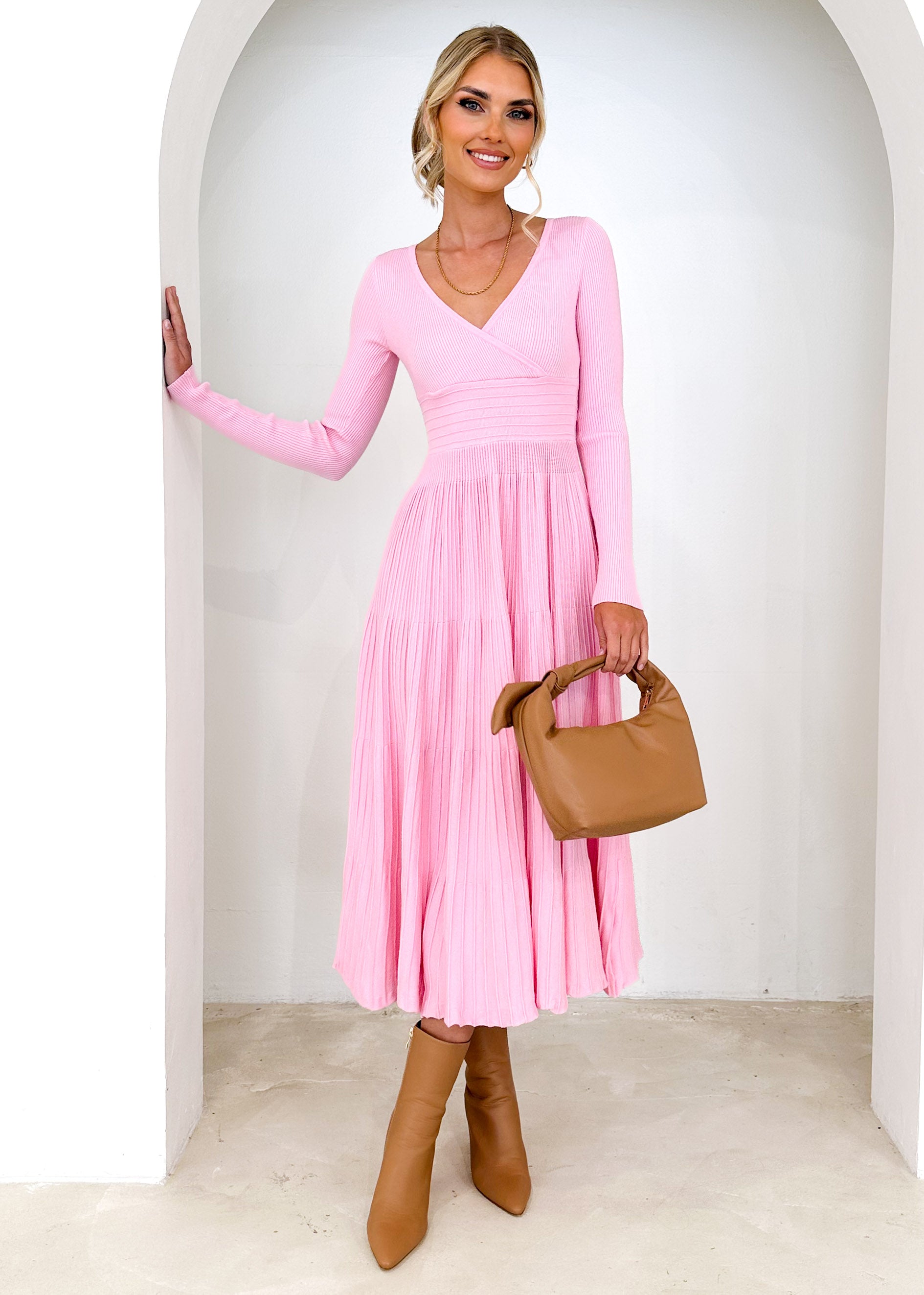 Alise Knit Midi Dress - Pink