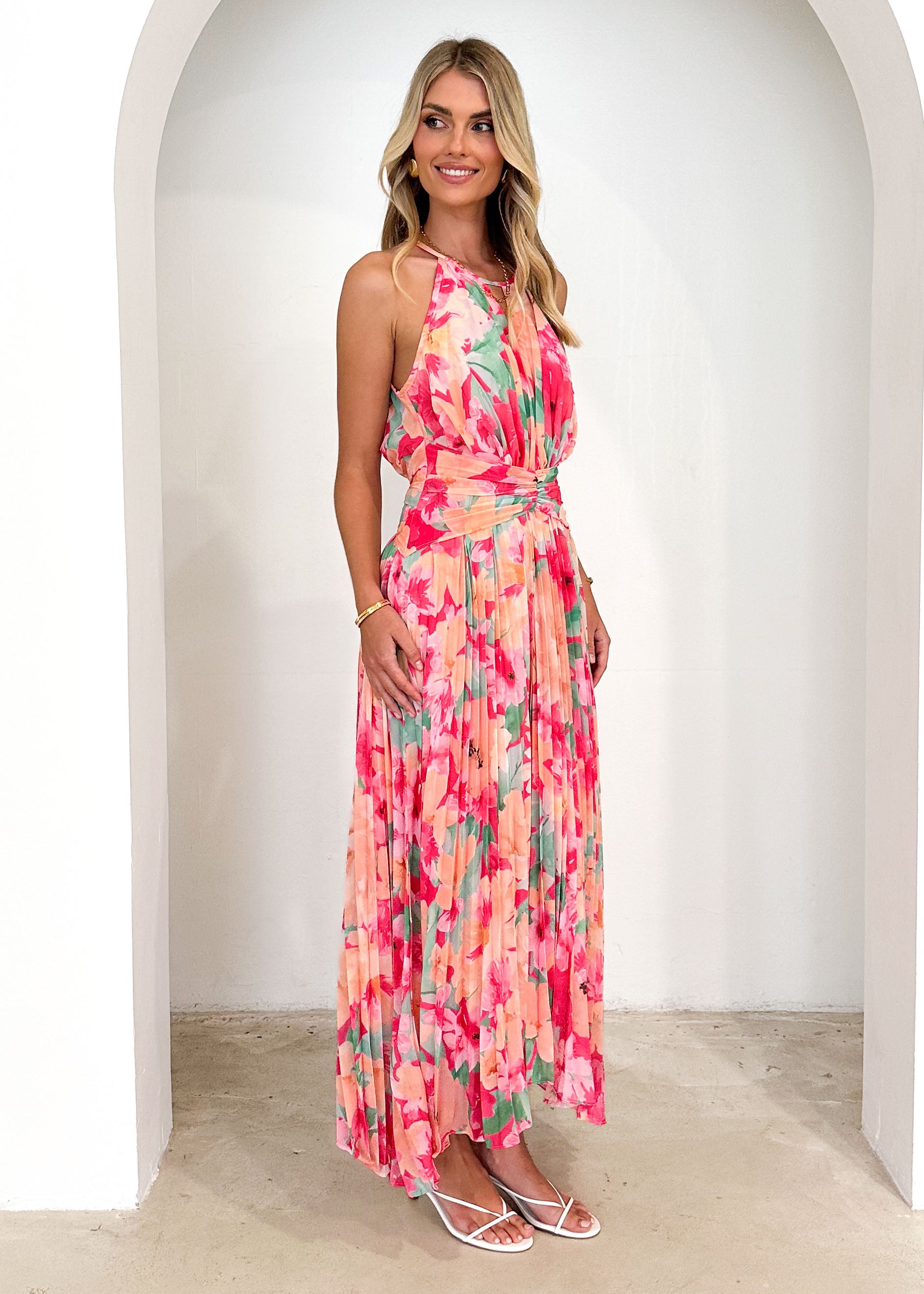 Zanettie Midi Dress - Pink Floral