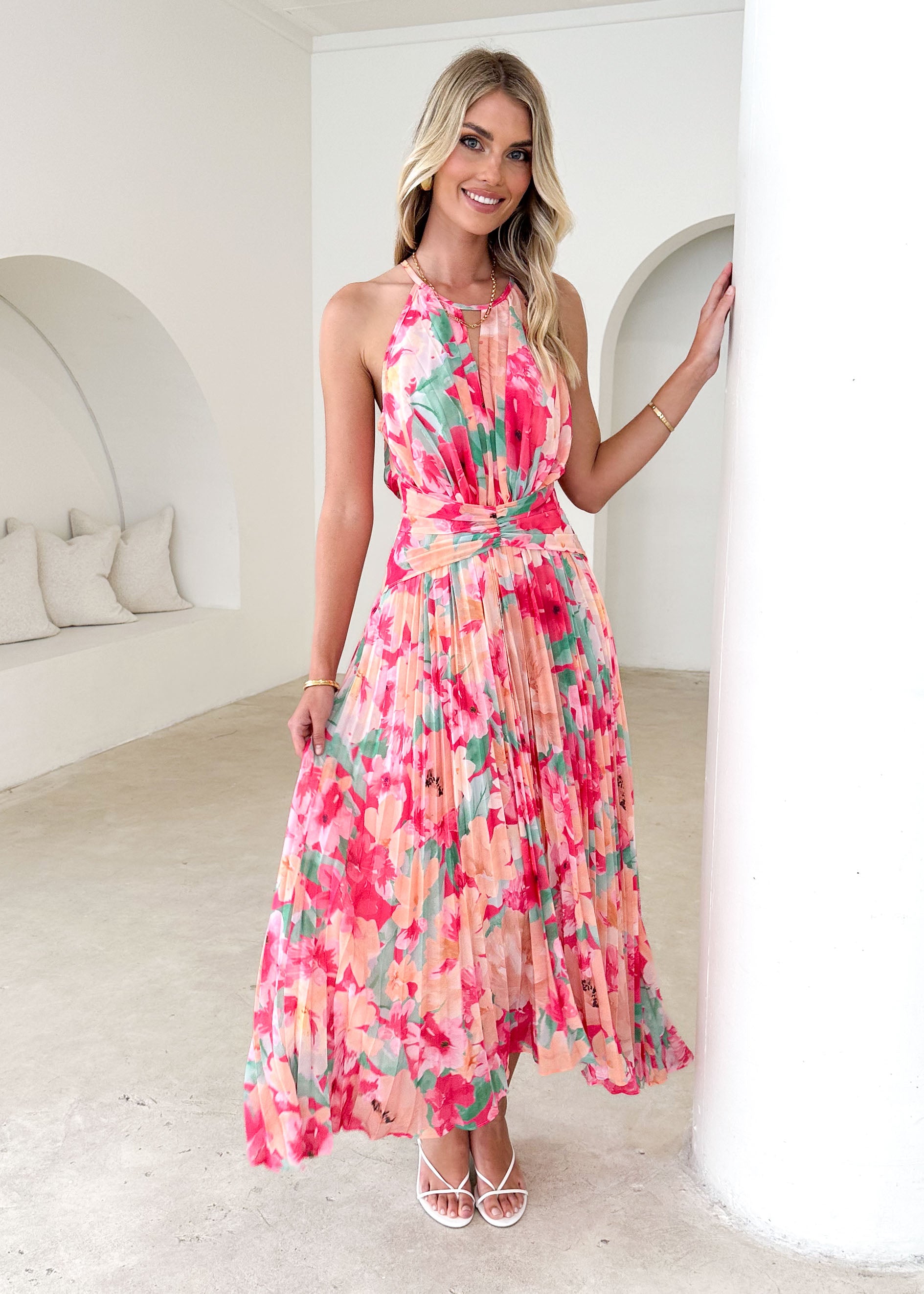 Zanettie Midi Dress - Pink Floral