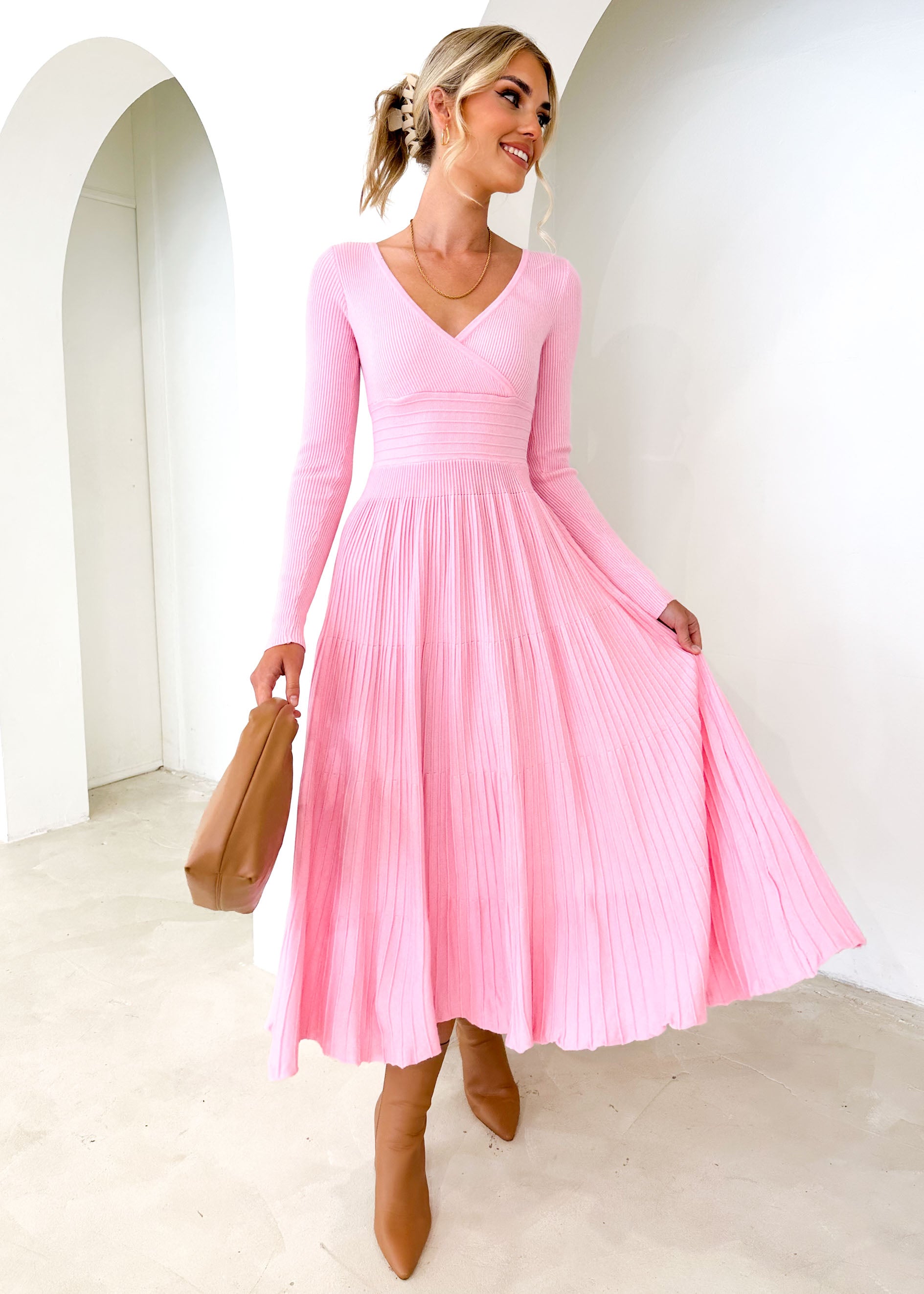 Alise Knit Midi Dress - Pink