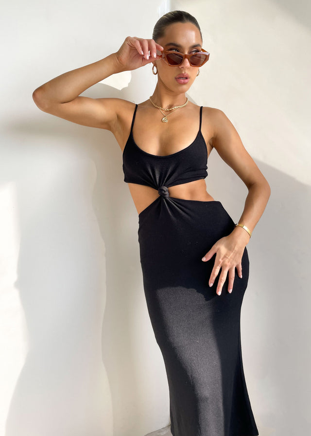 Matais Cut Out Knit Midi Dress - Black Gingham & Heels Matais Cut Out Knit Midi Dress - Black Gingham & Heels