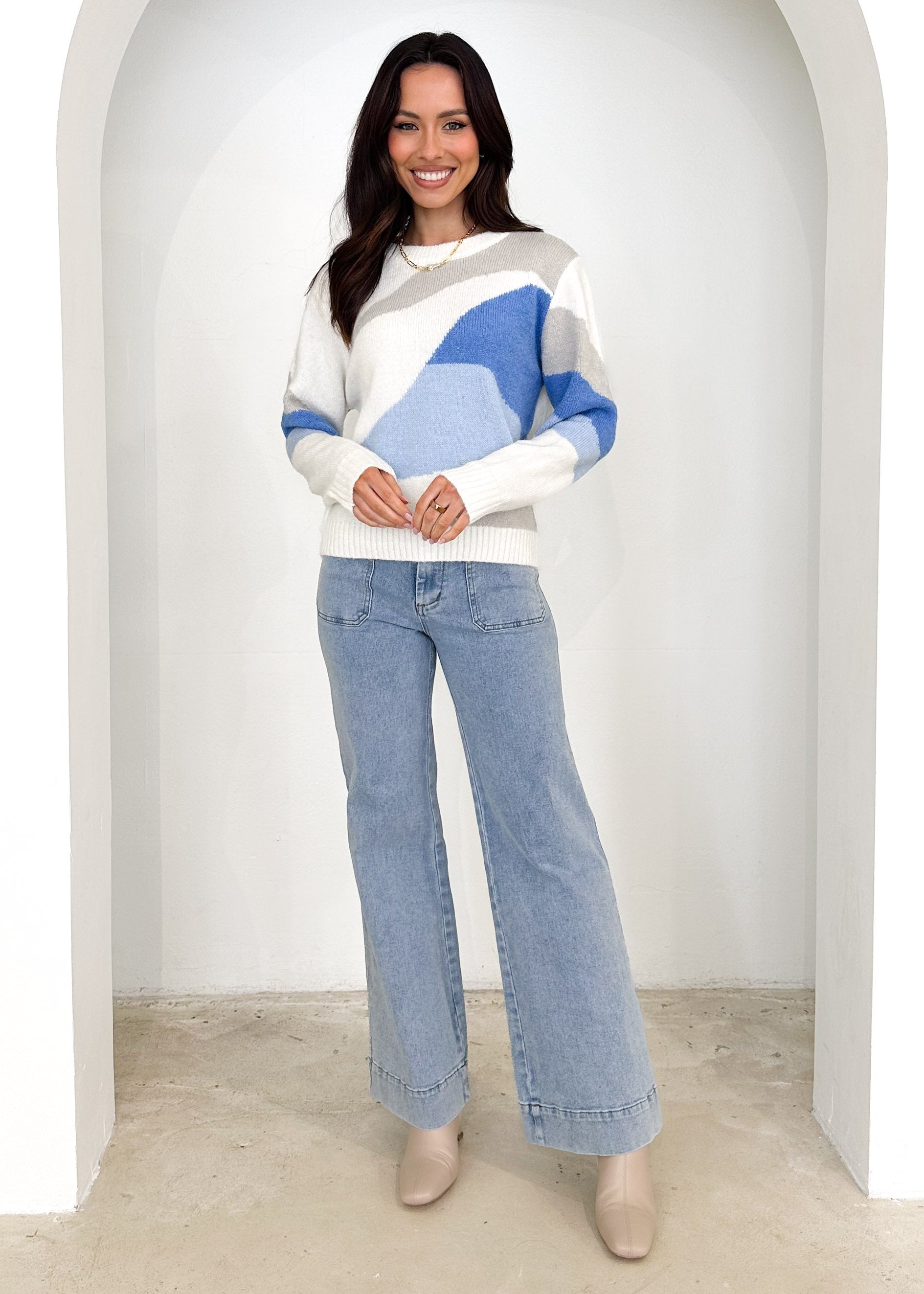 Issarae Sweater - Blue Abstract