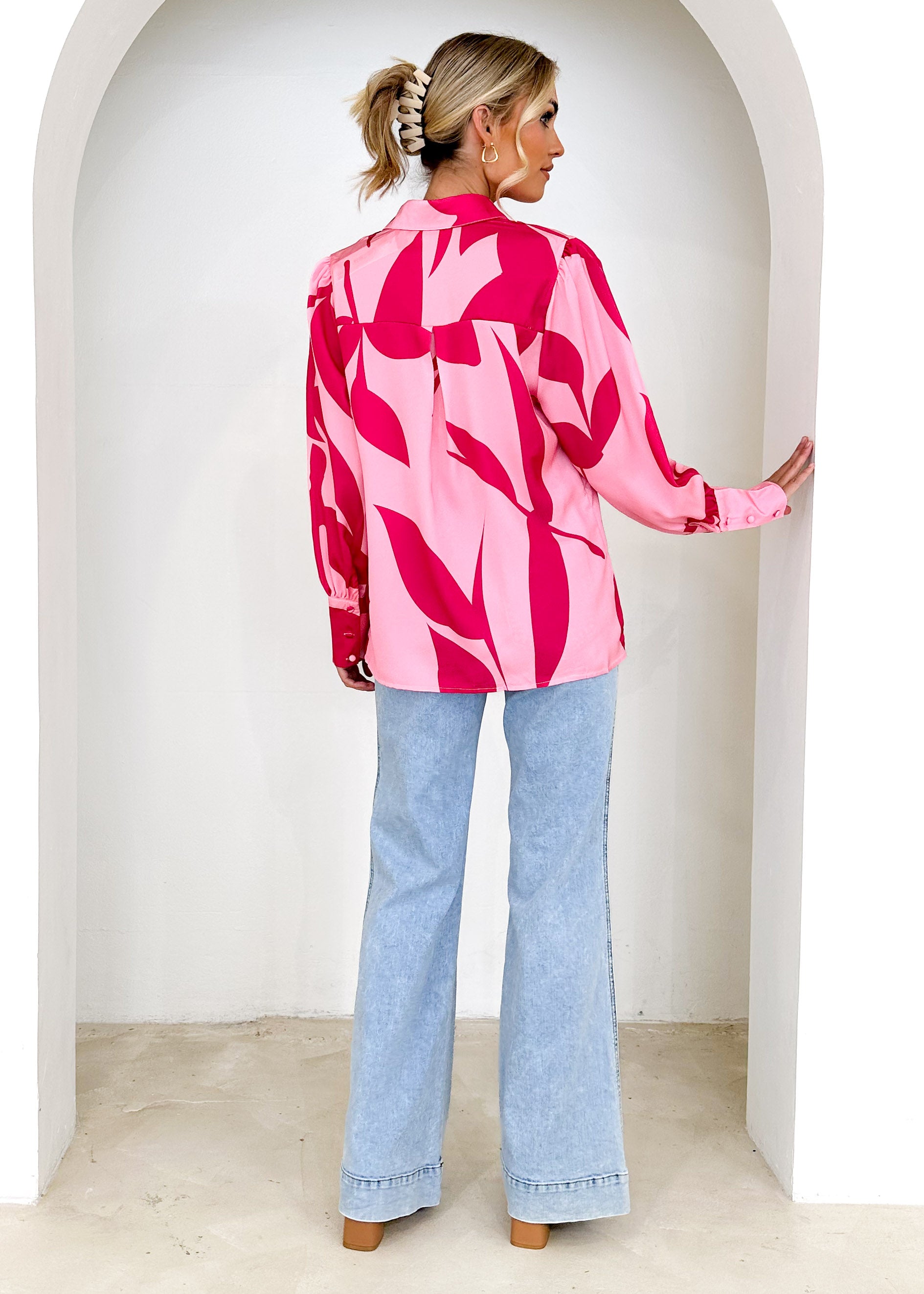 Lylia Shirt - Magenta Leaf