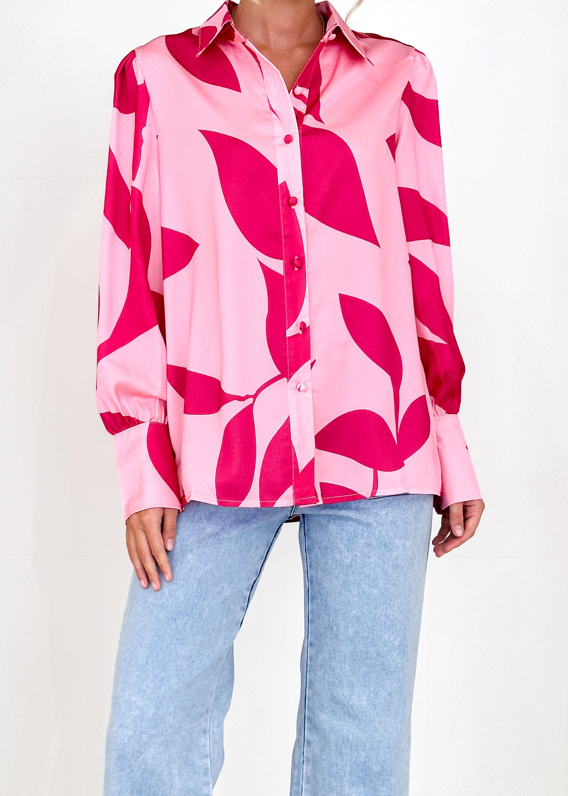 Lylia Shirt - Magenta Leaf