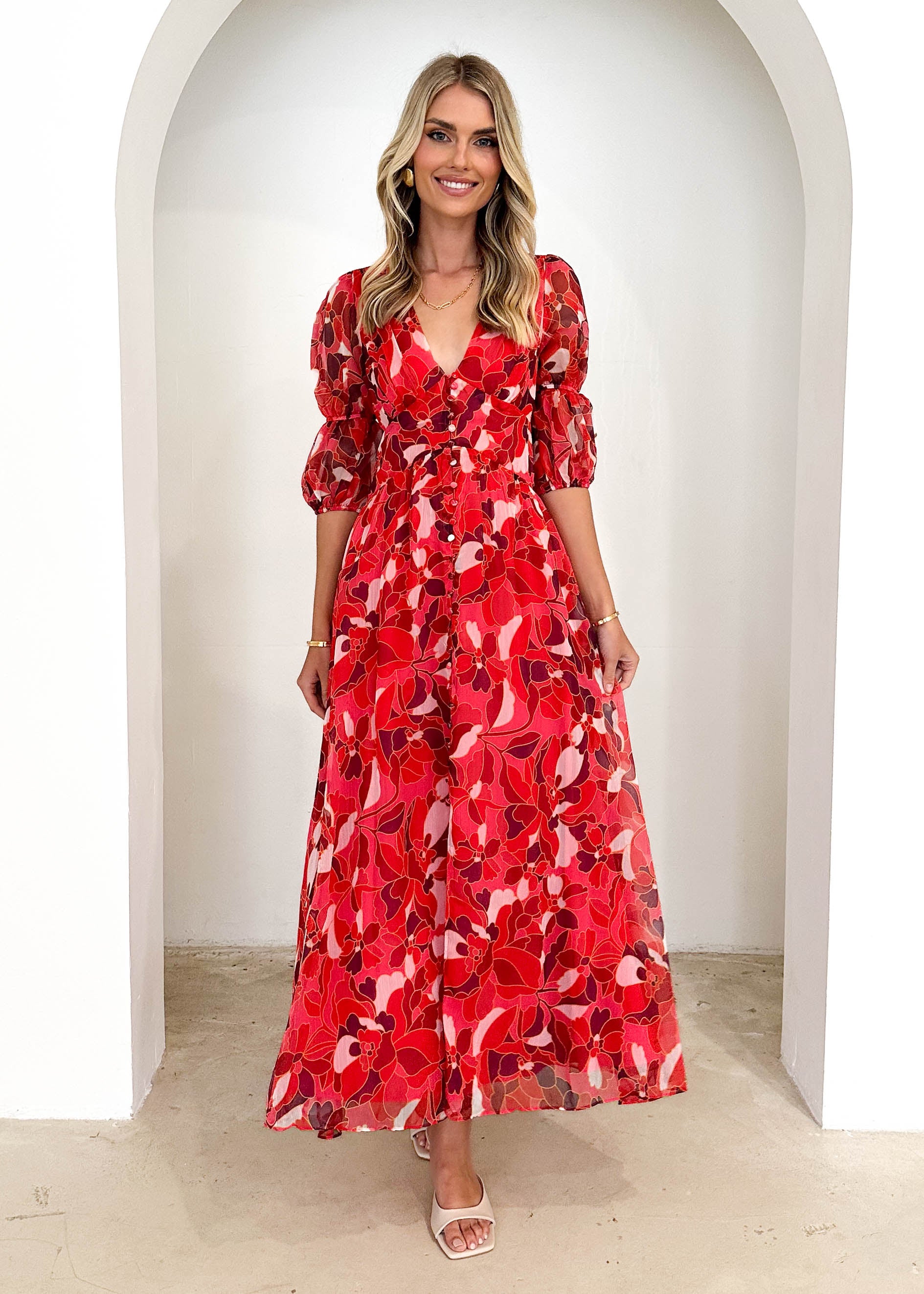 Tiffanie Midi Dress - Ruby Floral