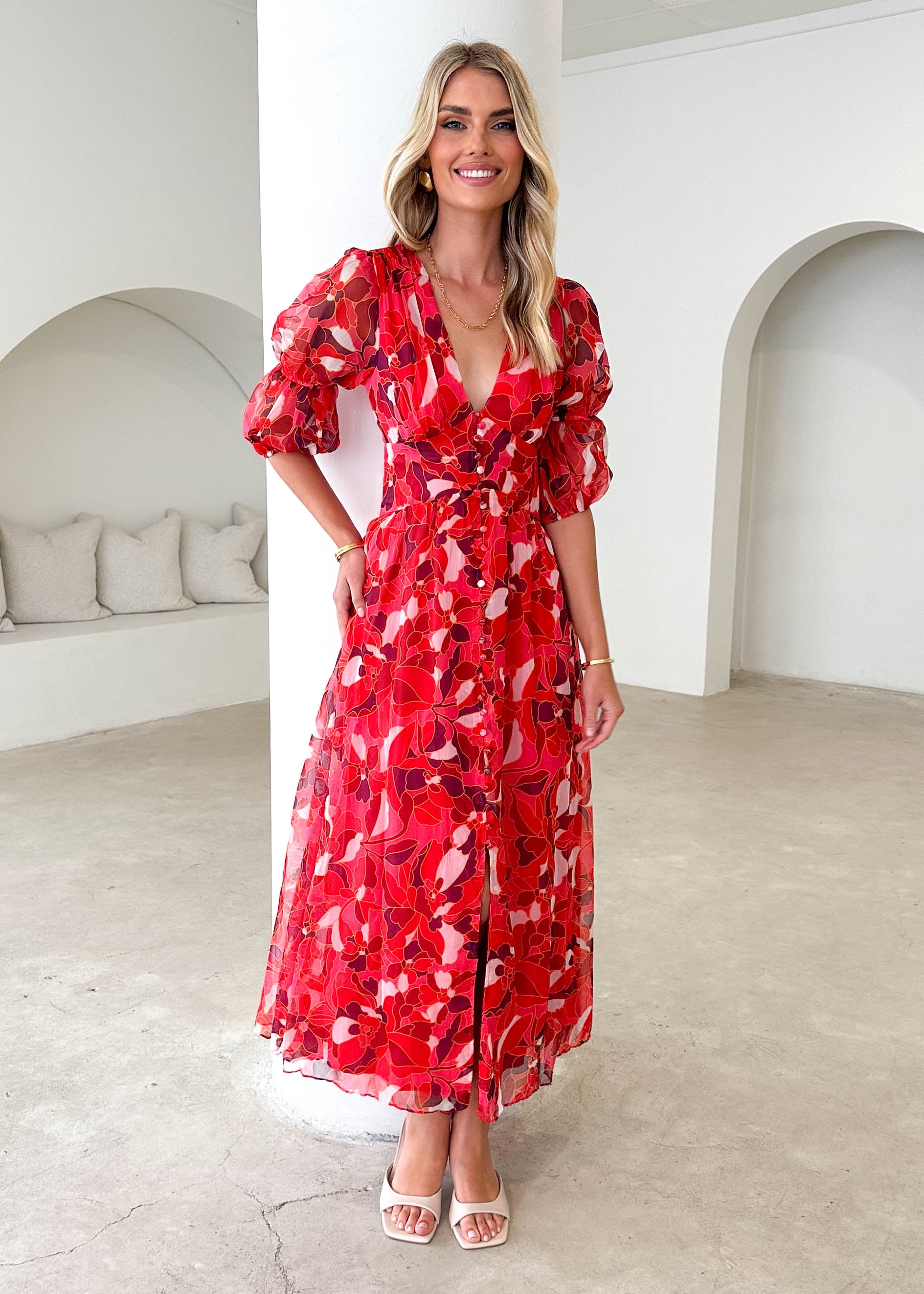 Tiffanie Midi Dress - Ruby Floral