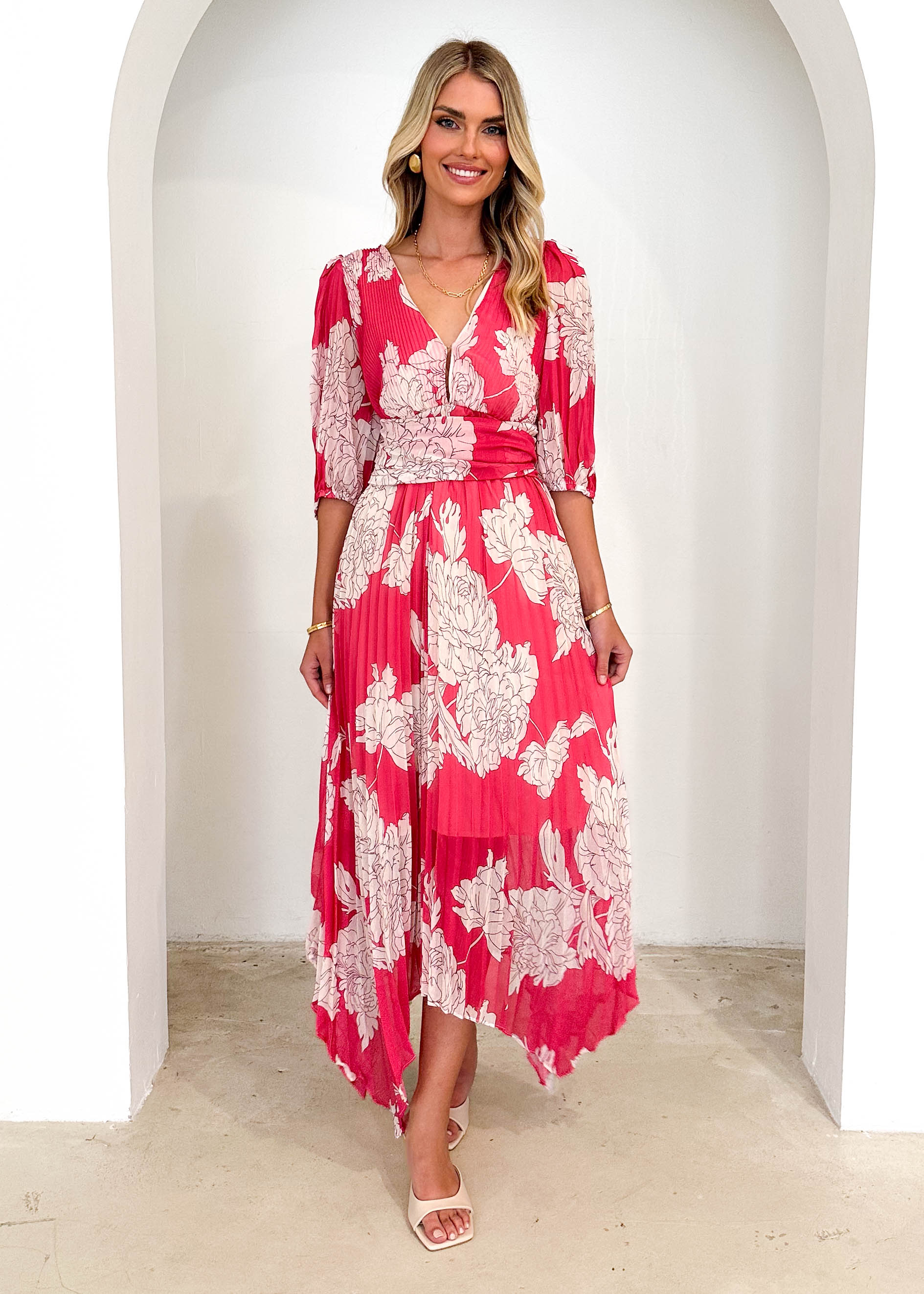 Twinker Midi Dress - Pink Floral