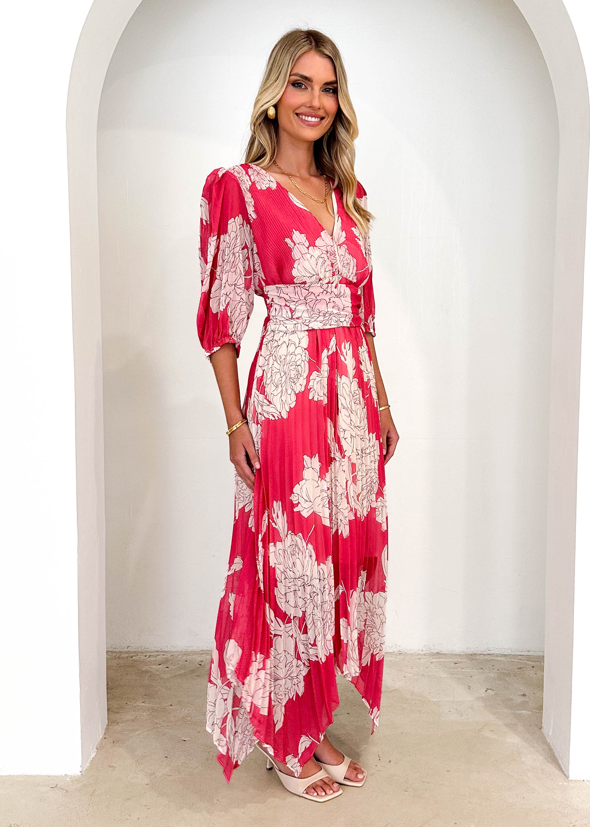 Twinker Midi Dress - Pink Floral