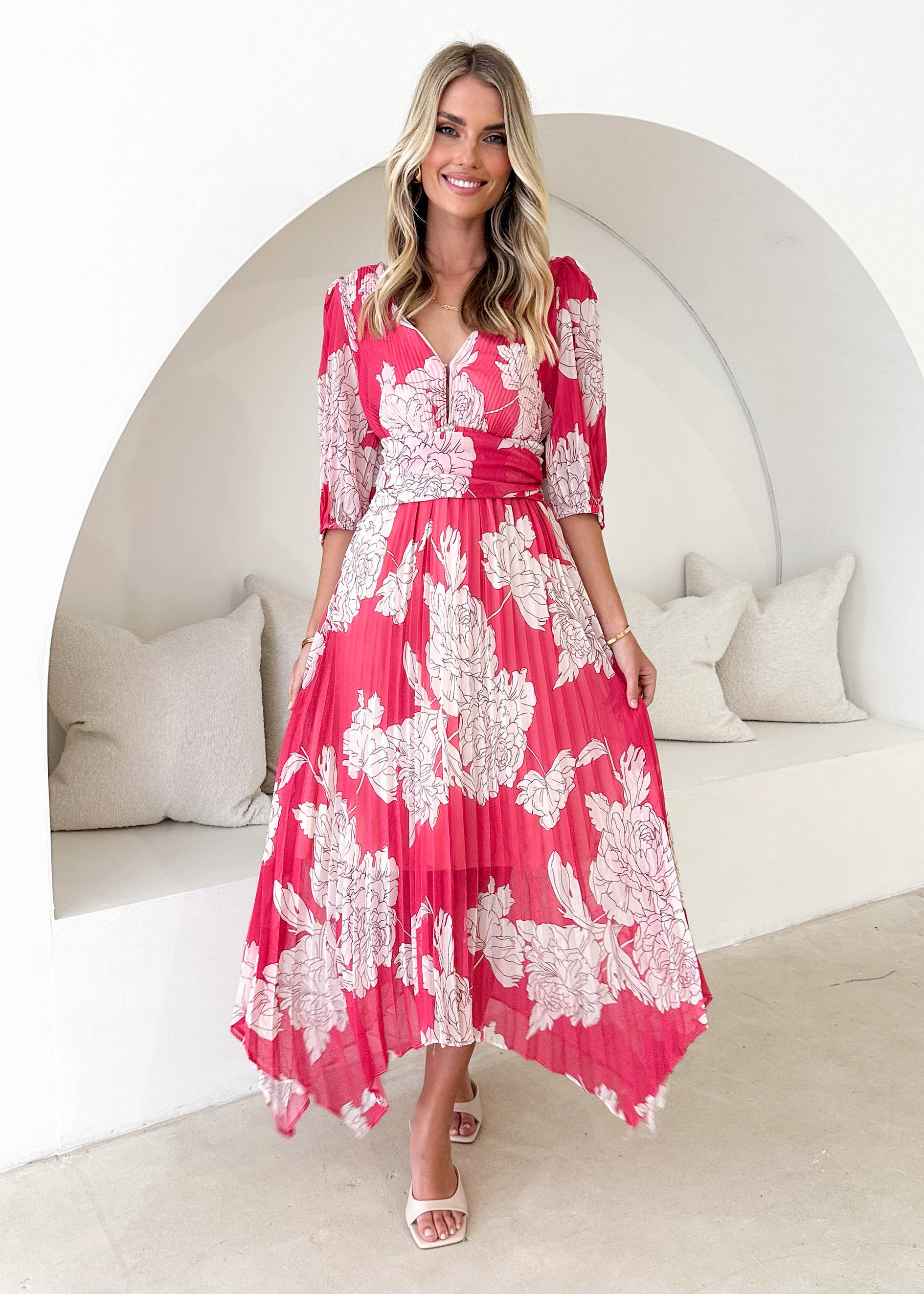 Twinker Midi Dress - Pink Floral