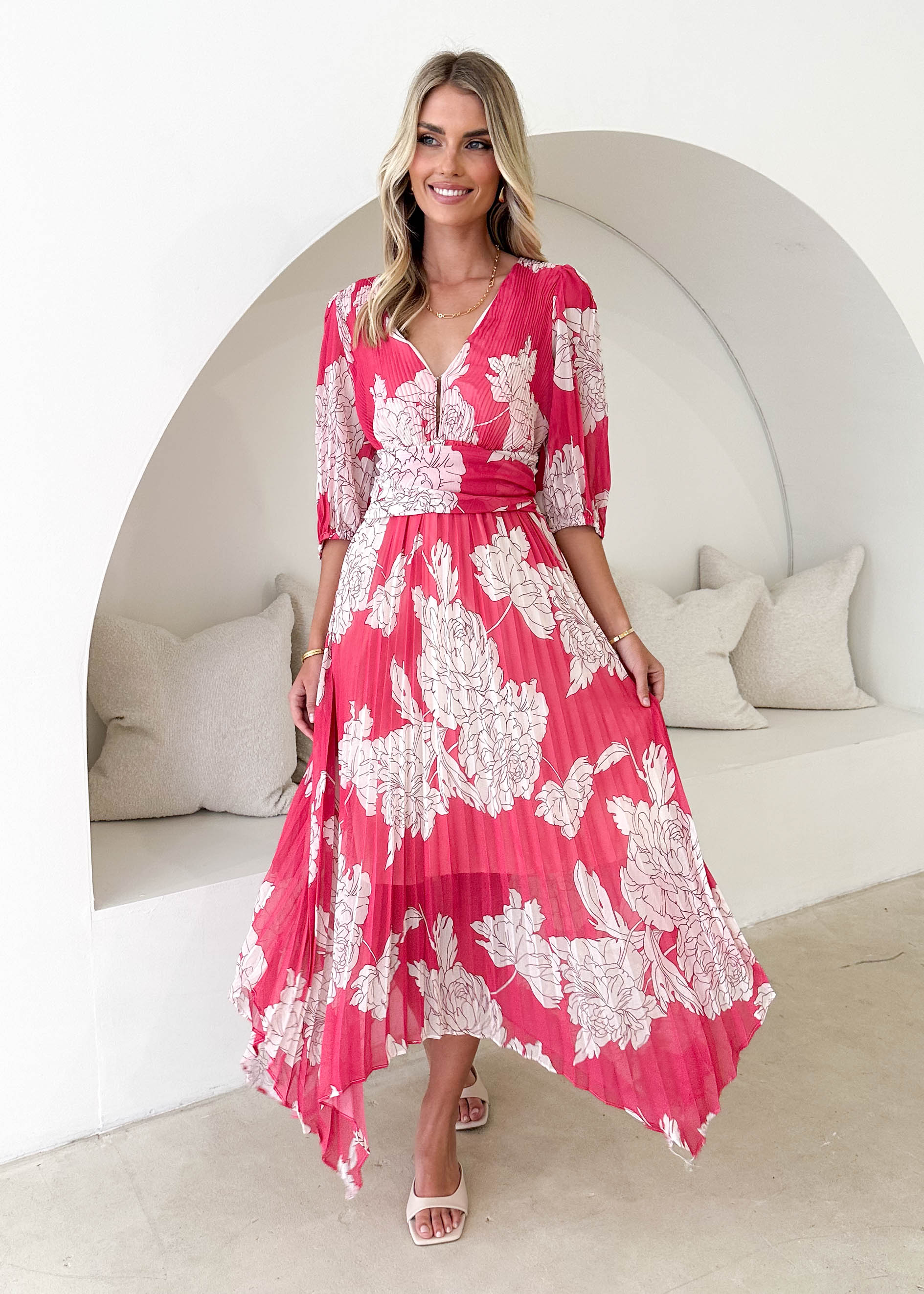 Twinker Midi Dress - Pink Floral