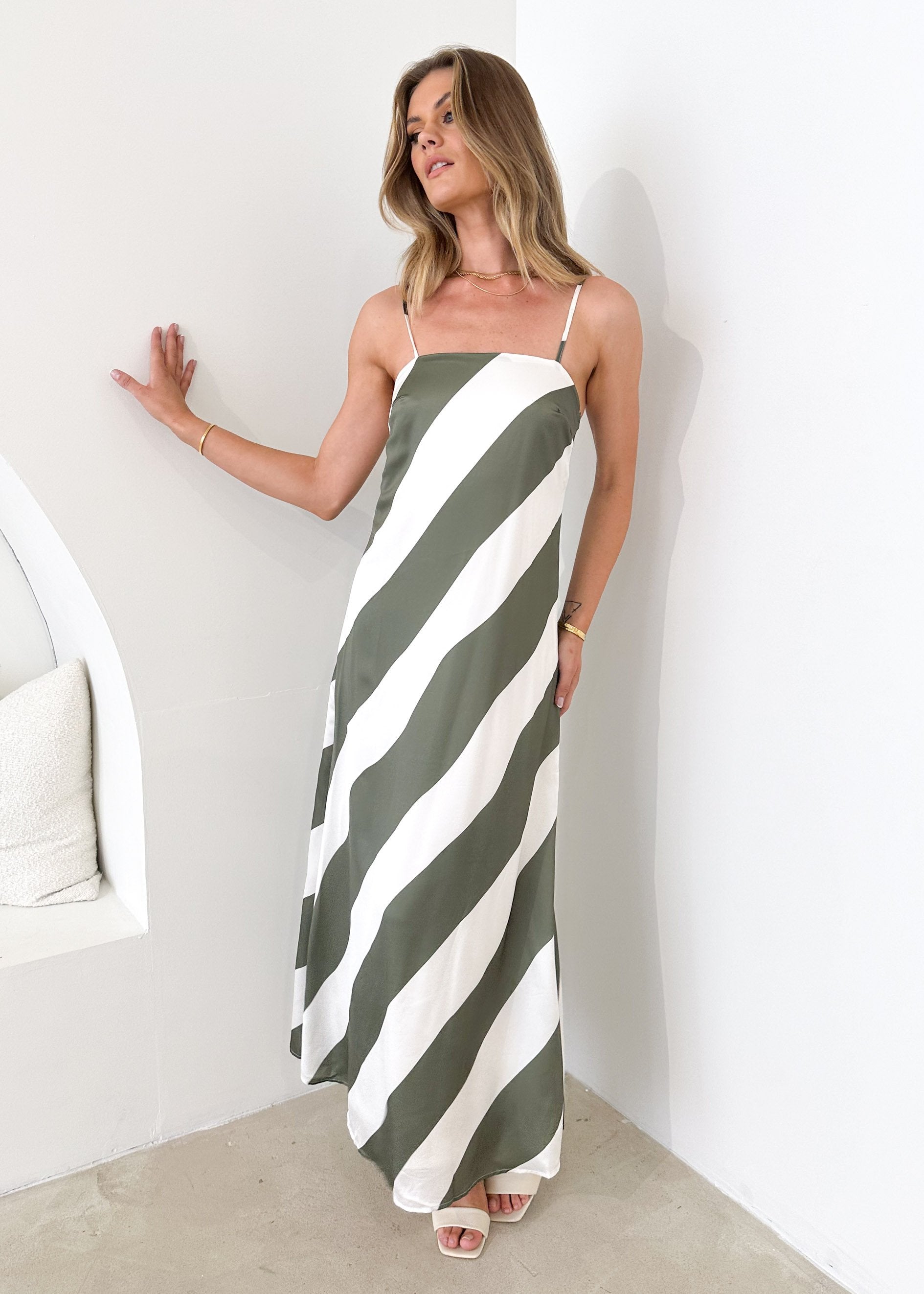 Kaela Maxi Dress - Khaki Stripe