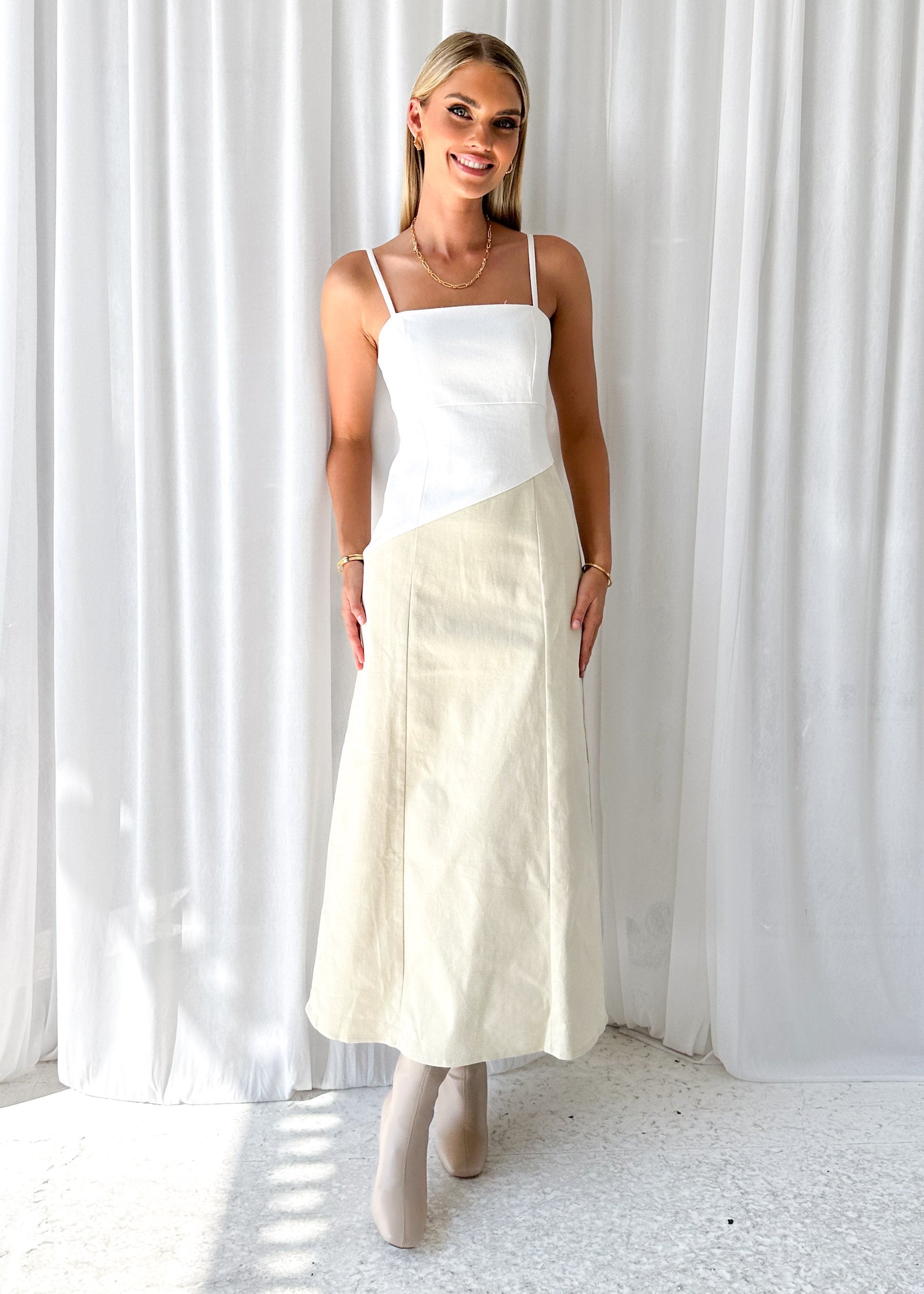 Ekrallo Maxi Dress - White Splice
