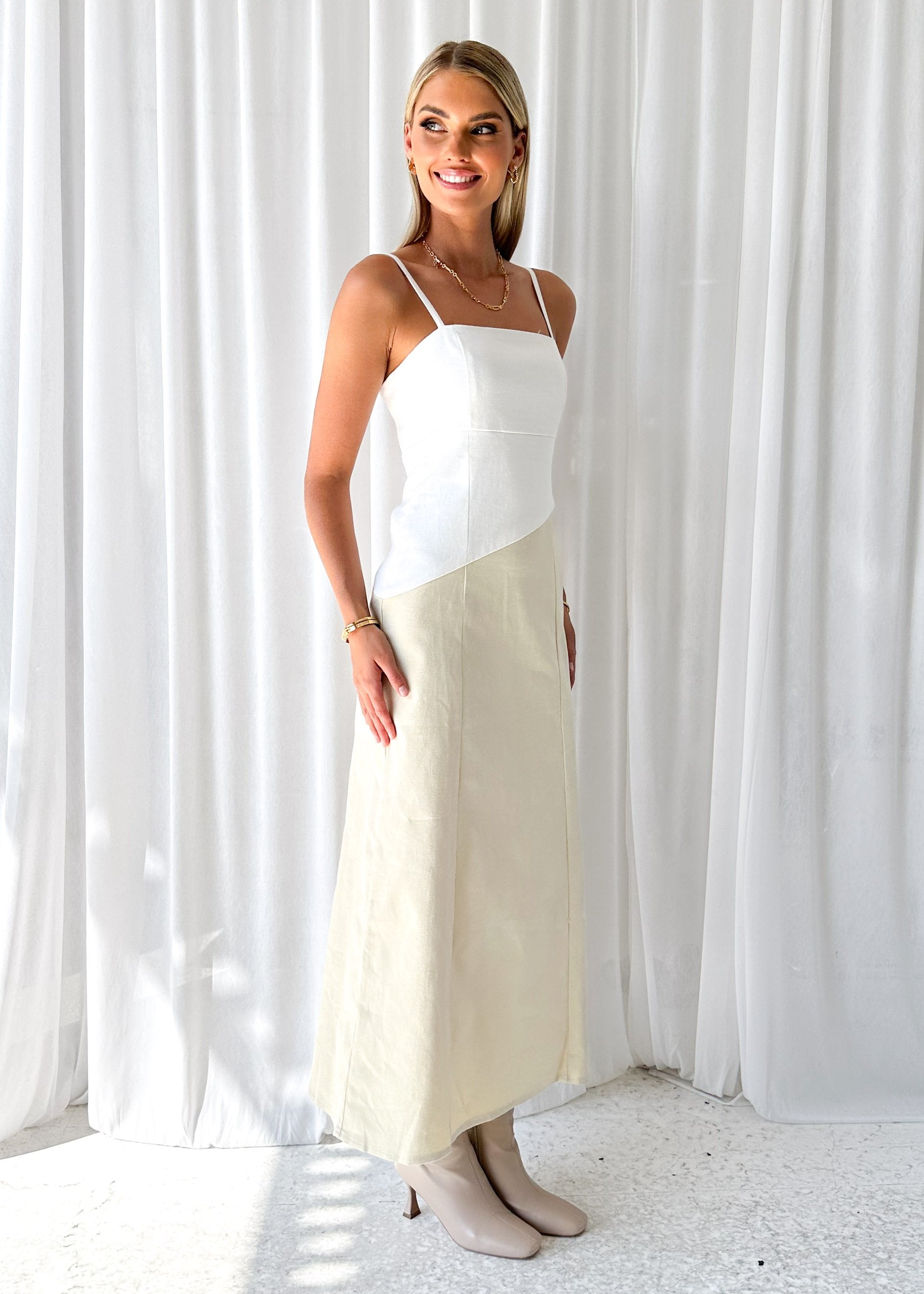 Ekrallo Maxi Dress - White Splice