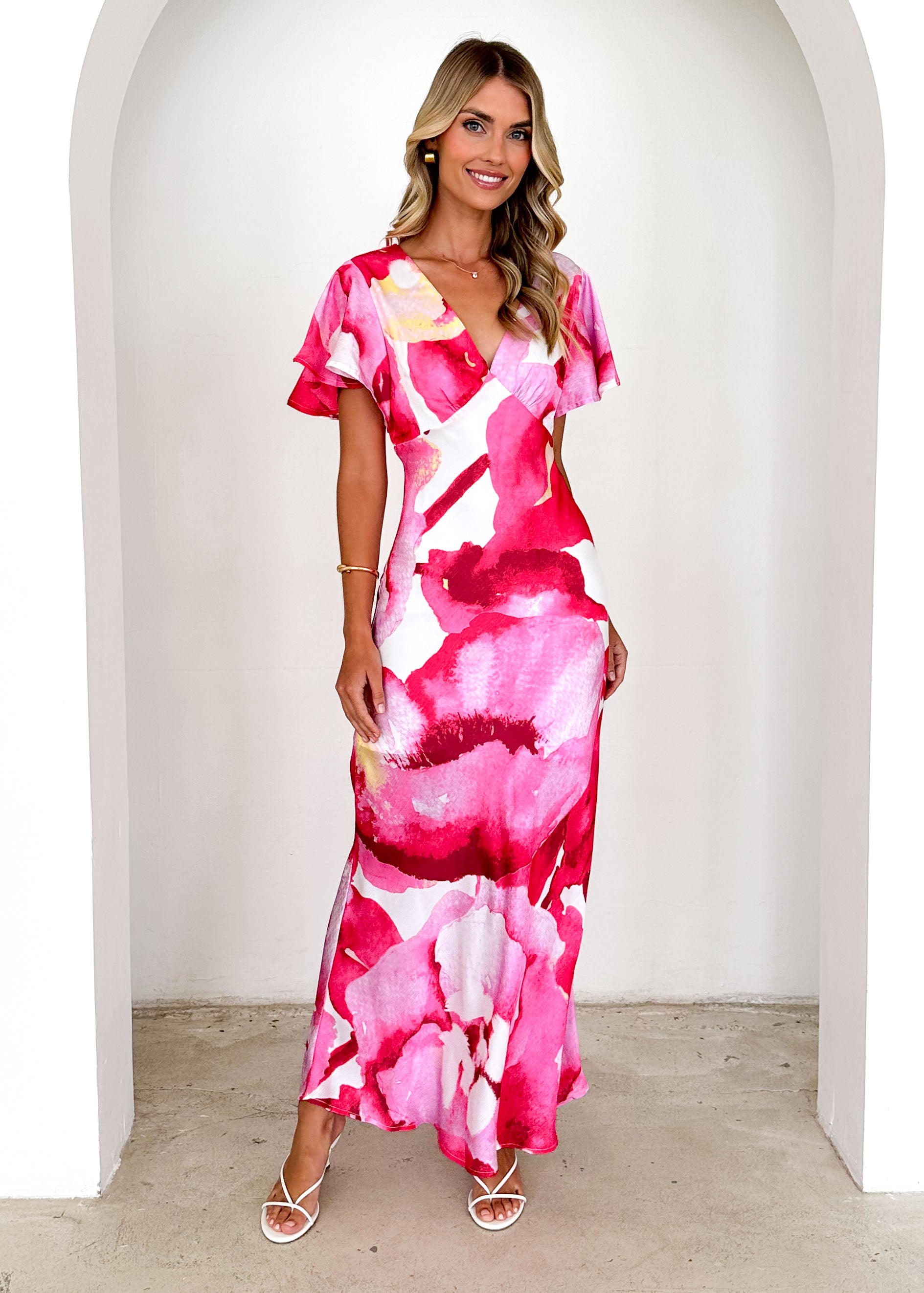 Mintoe Maxi Dress - Magenta Watercolour