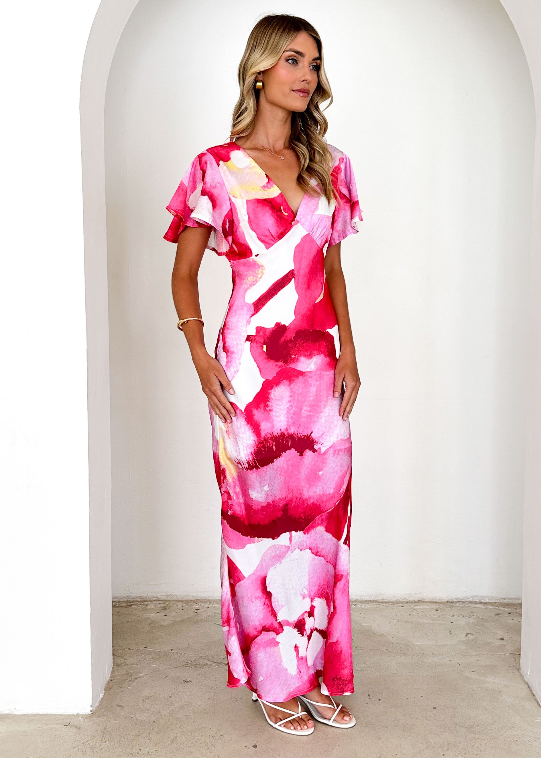 Mintoe Maxi Dress - Magenta Watercolour