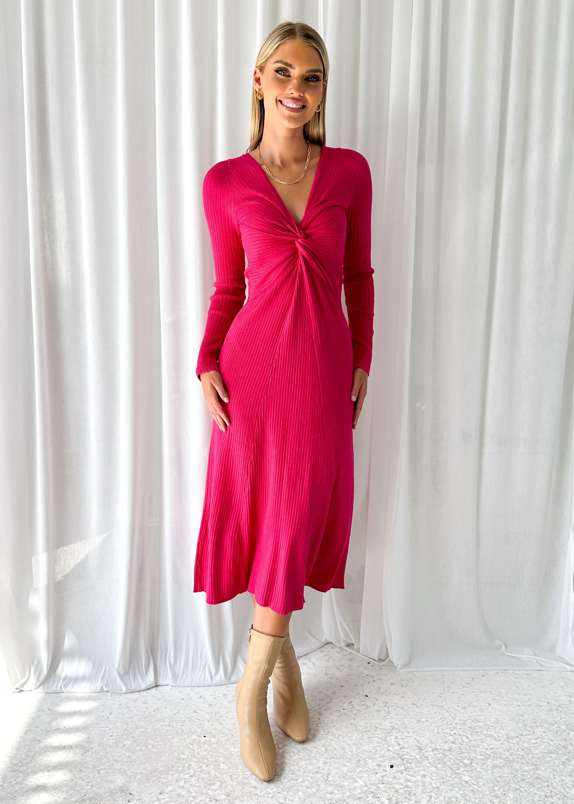 Eblin Knit Midi Dress - Pink