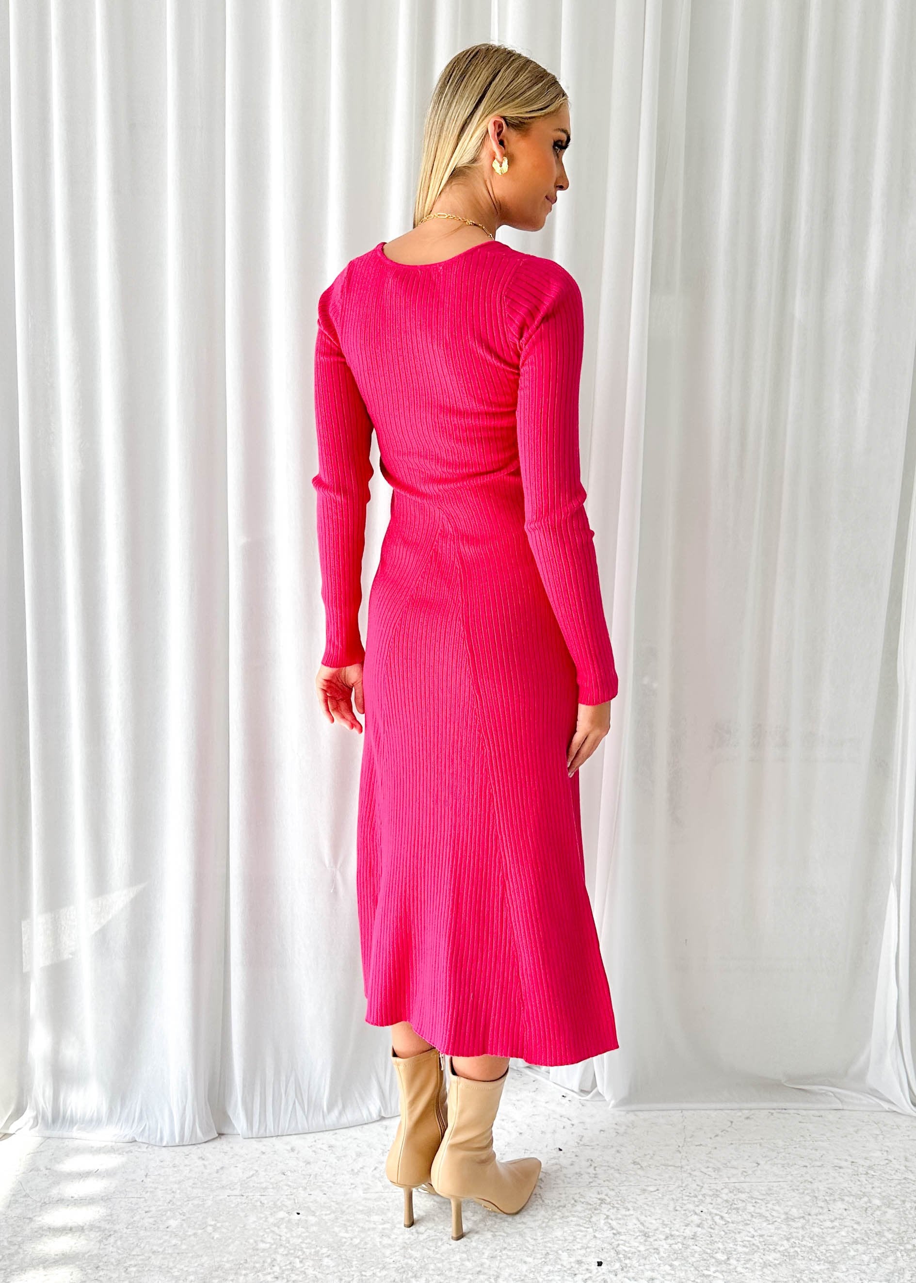 Eblin Knit Midi Dress - Pink