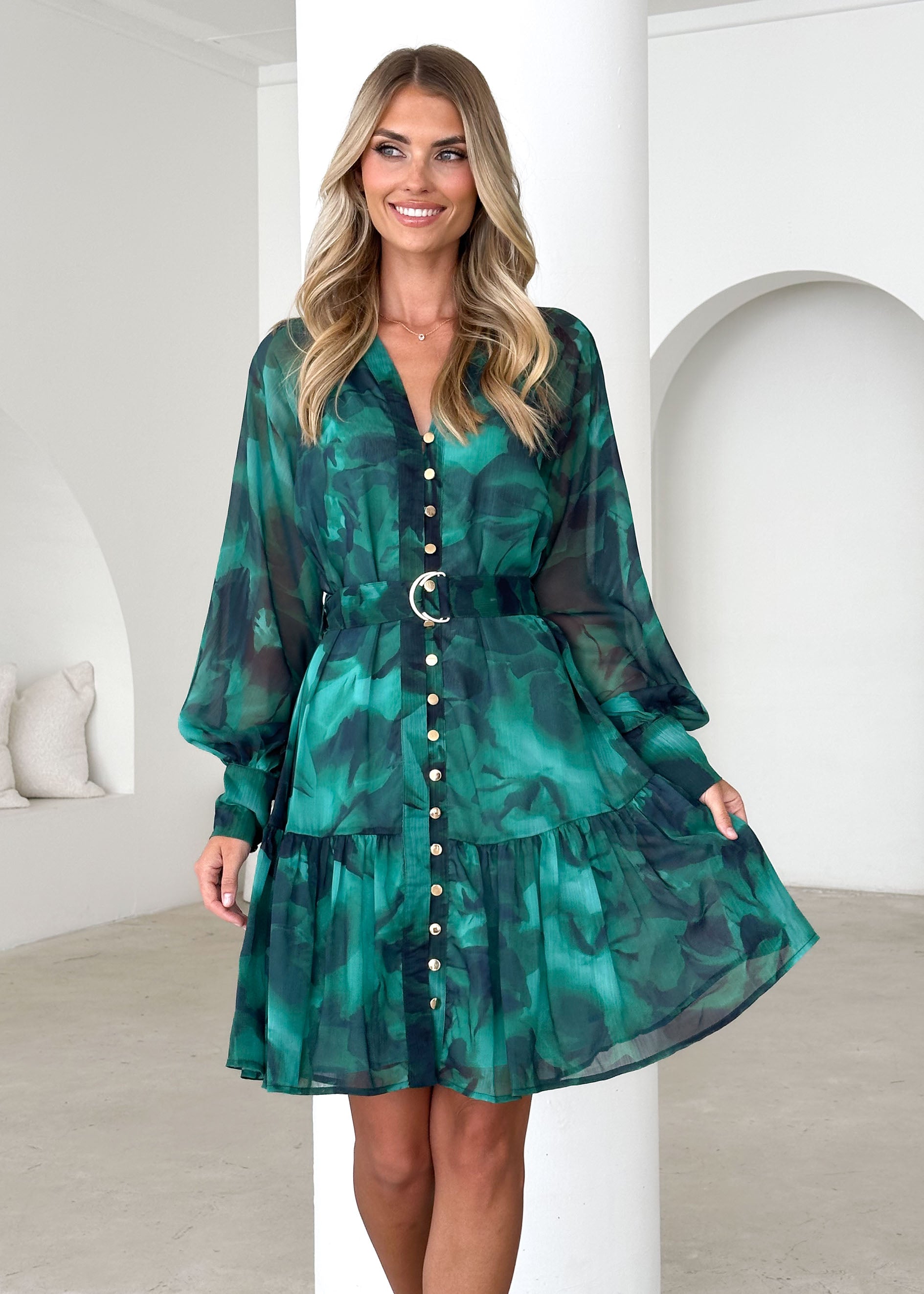 Samarah Dress - Emerald Watercolour