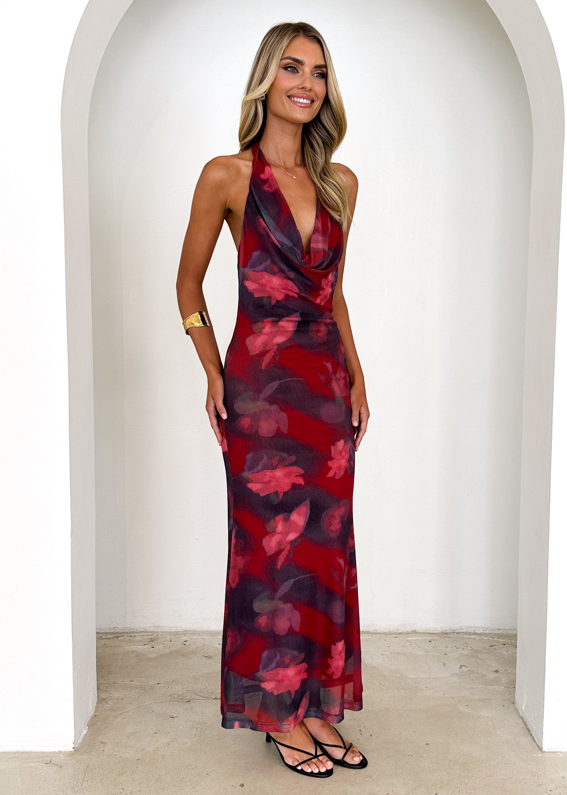 Gardenia Mesh Maxi Dress - Plum Splash