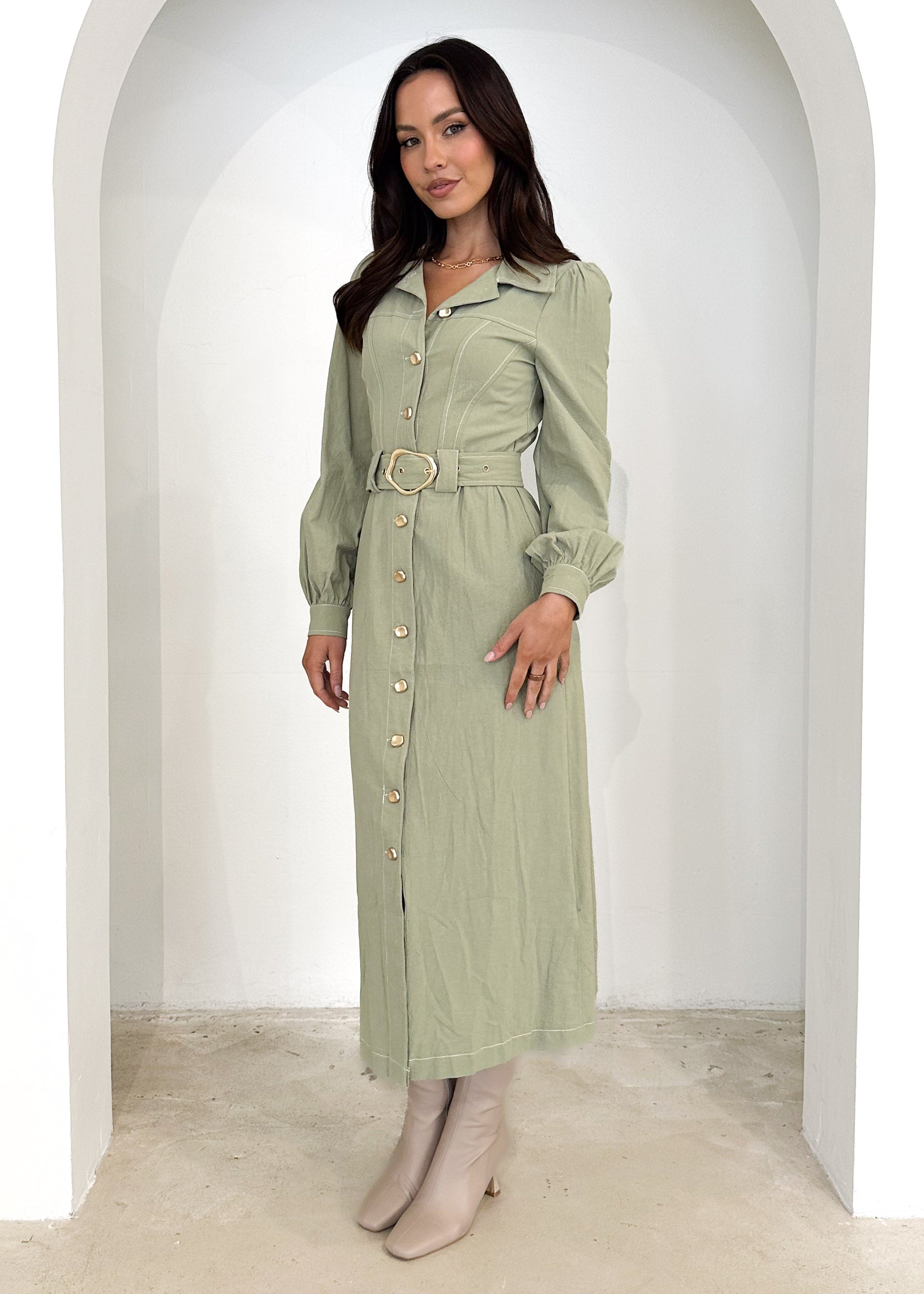 Leila Midi Dress - Olive