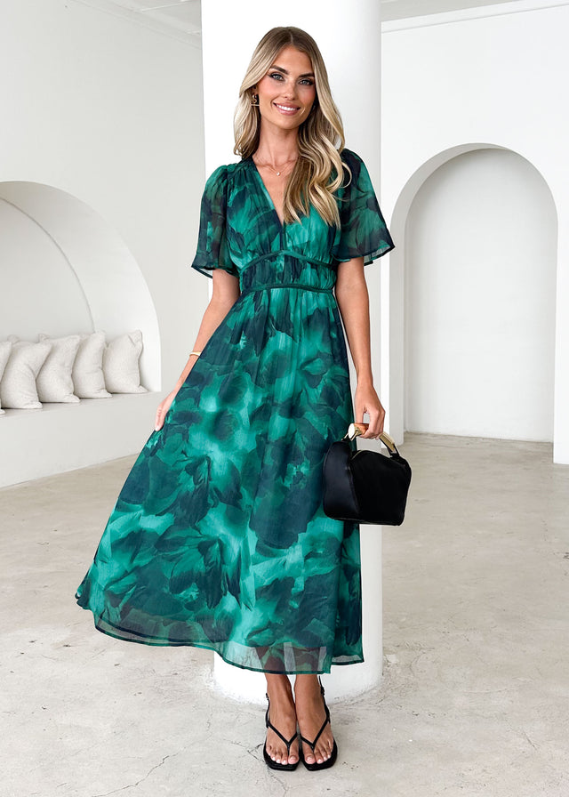 Innika Maxi Dress - Emerald Watercolour