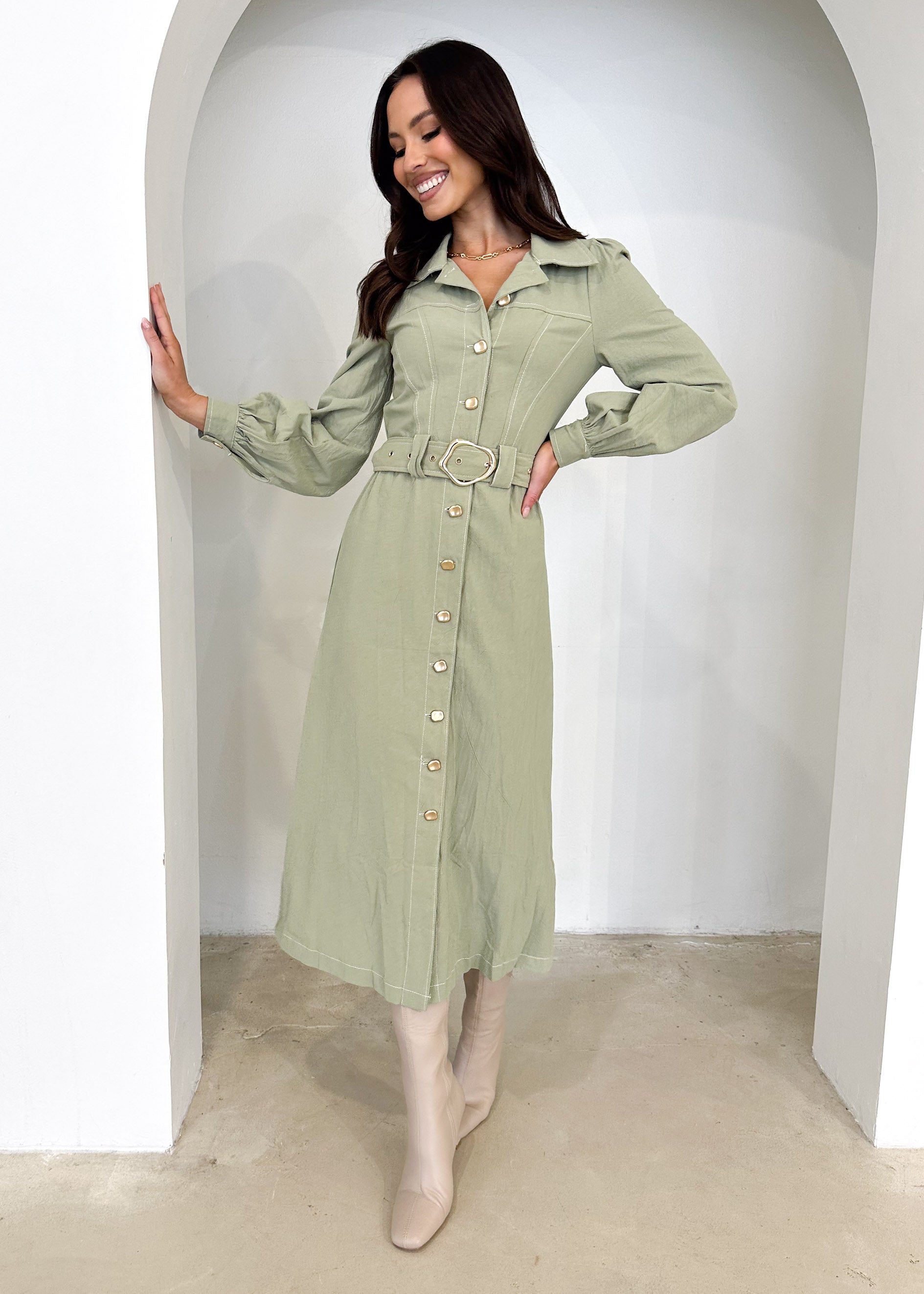 Leila Midi Dress - Olive