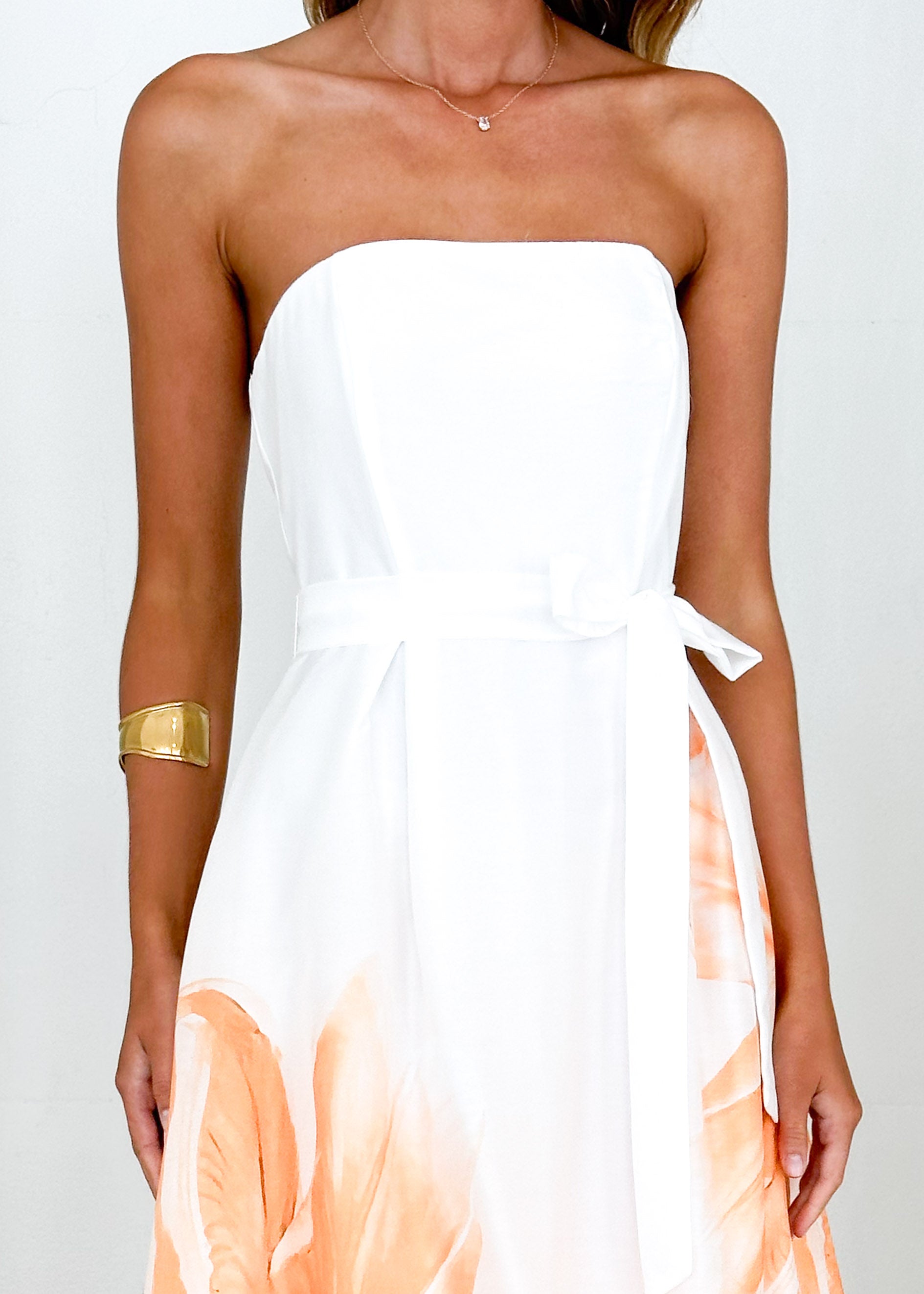 Naya Strapless Midi Dress - Peach Floral