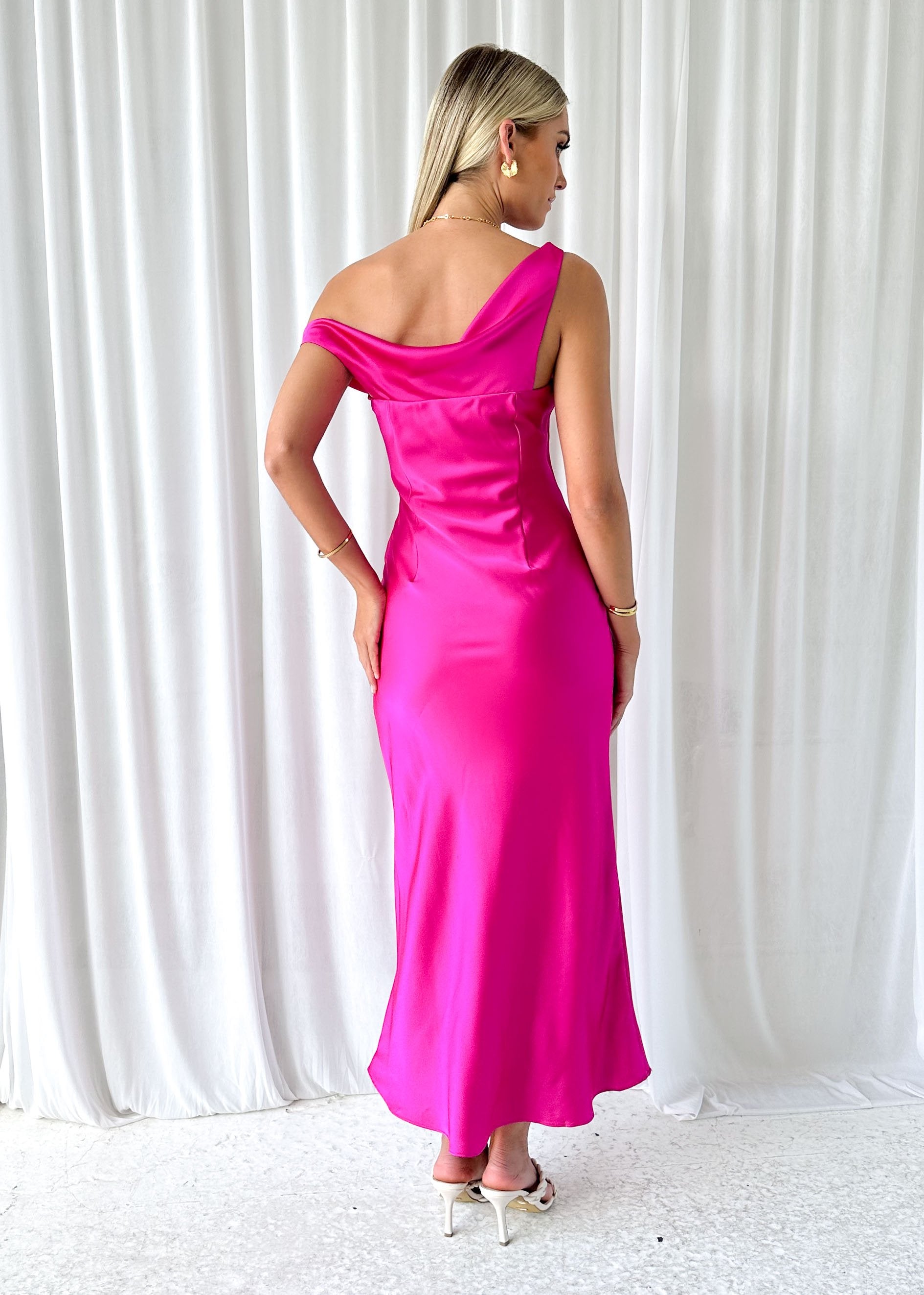 Draela One Shoulder Midi Dress - Pink