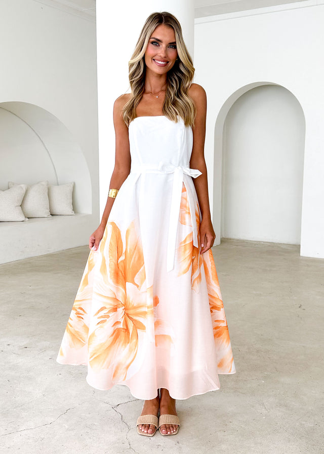 Naya Strapless Midi Dress - Peach Floral