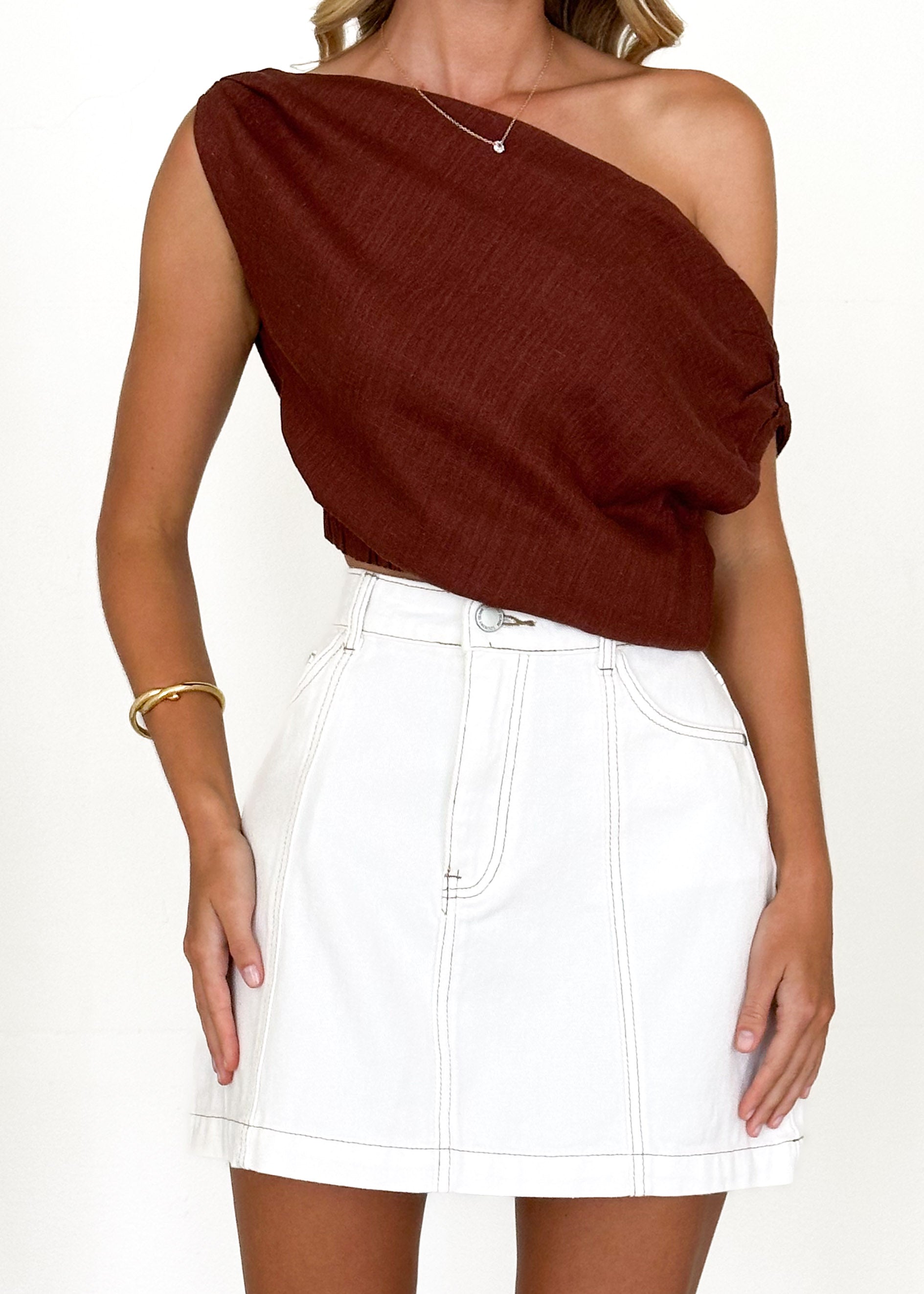 Emiko One Shoulder Crop - Chocolate