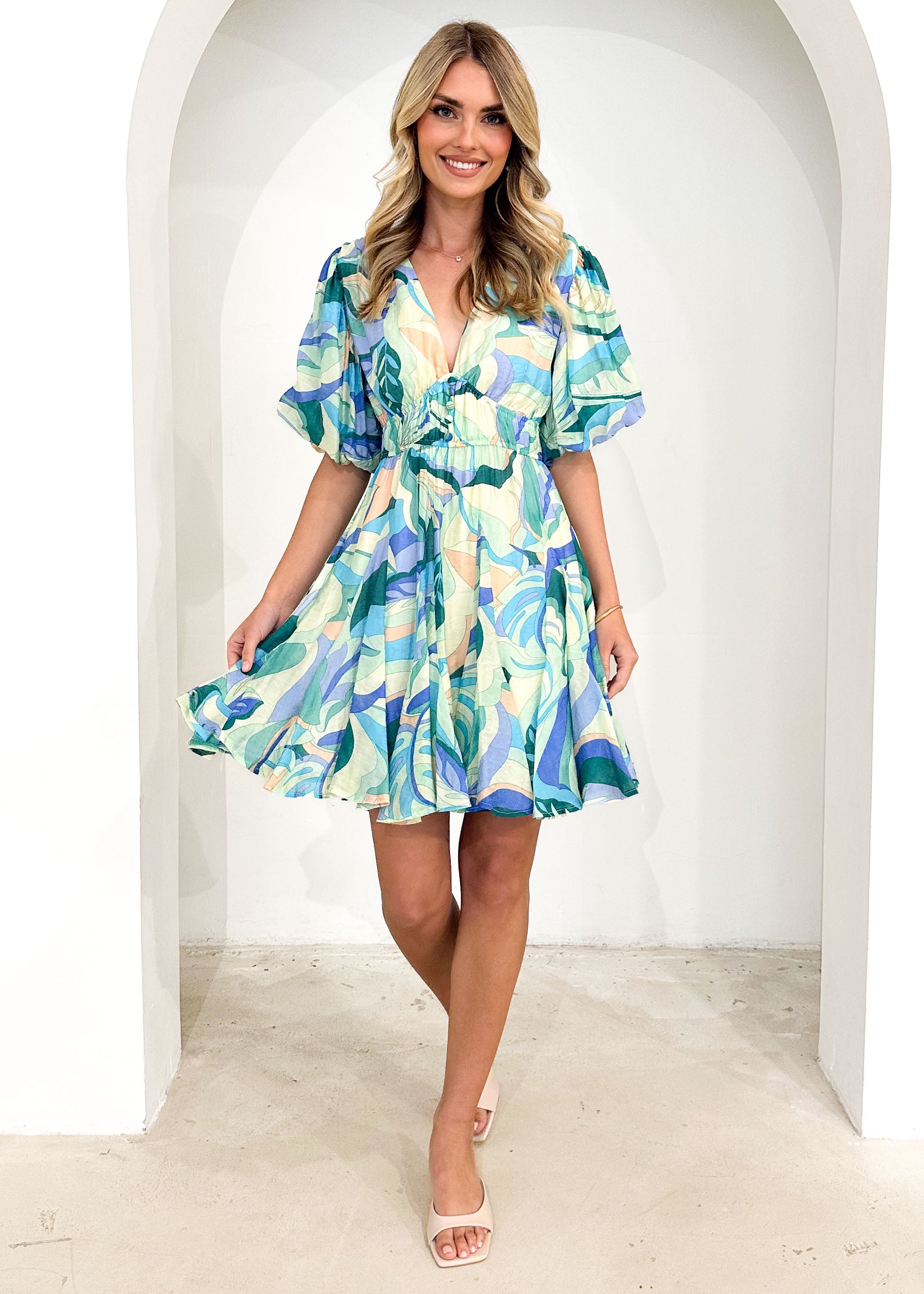 Favela Dress - Mint Abstract