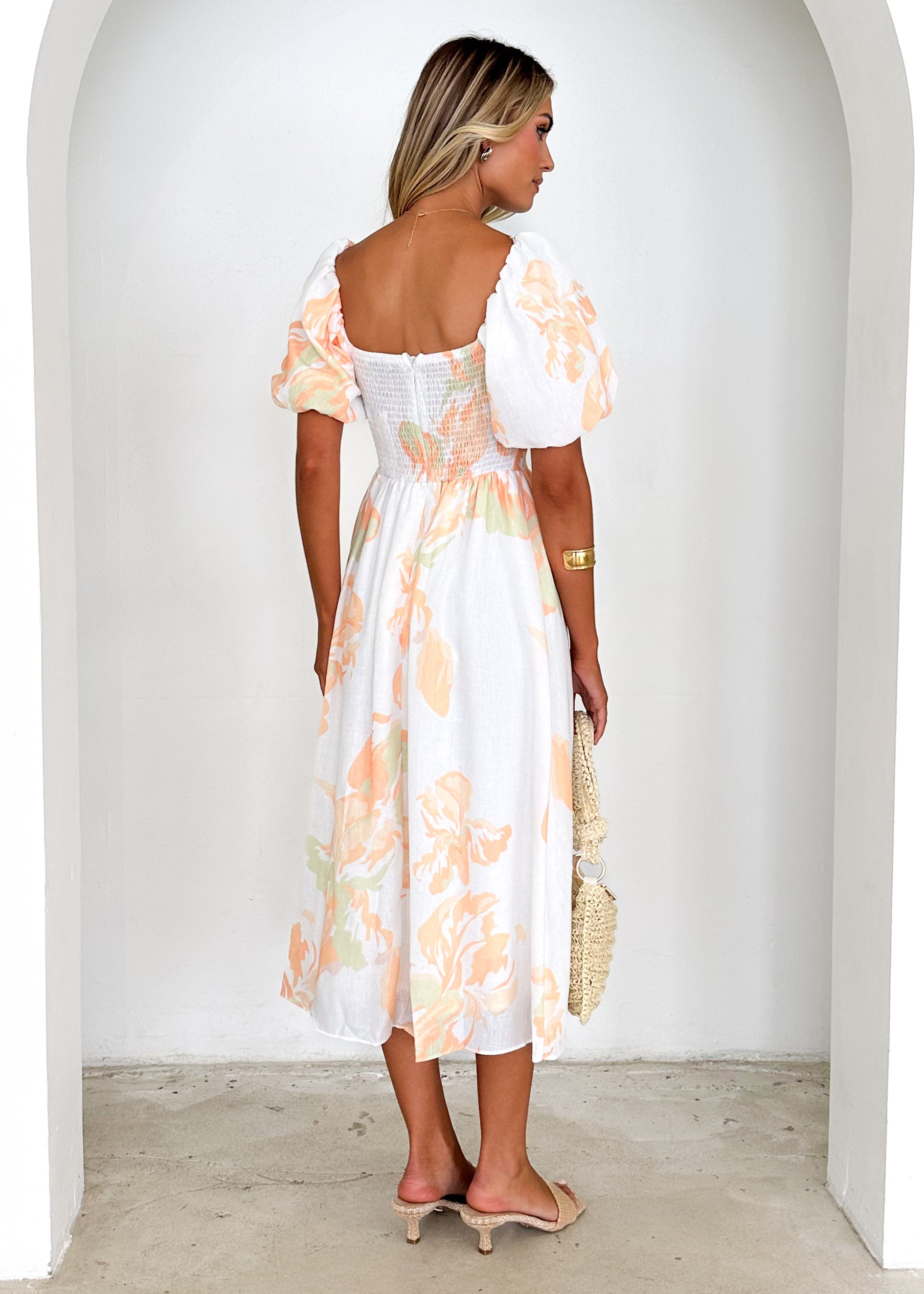 Pollen Midi Dress - Peach Floral