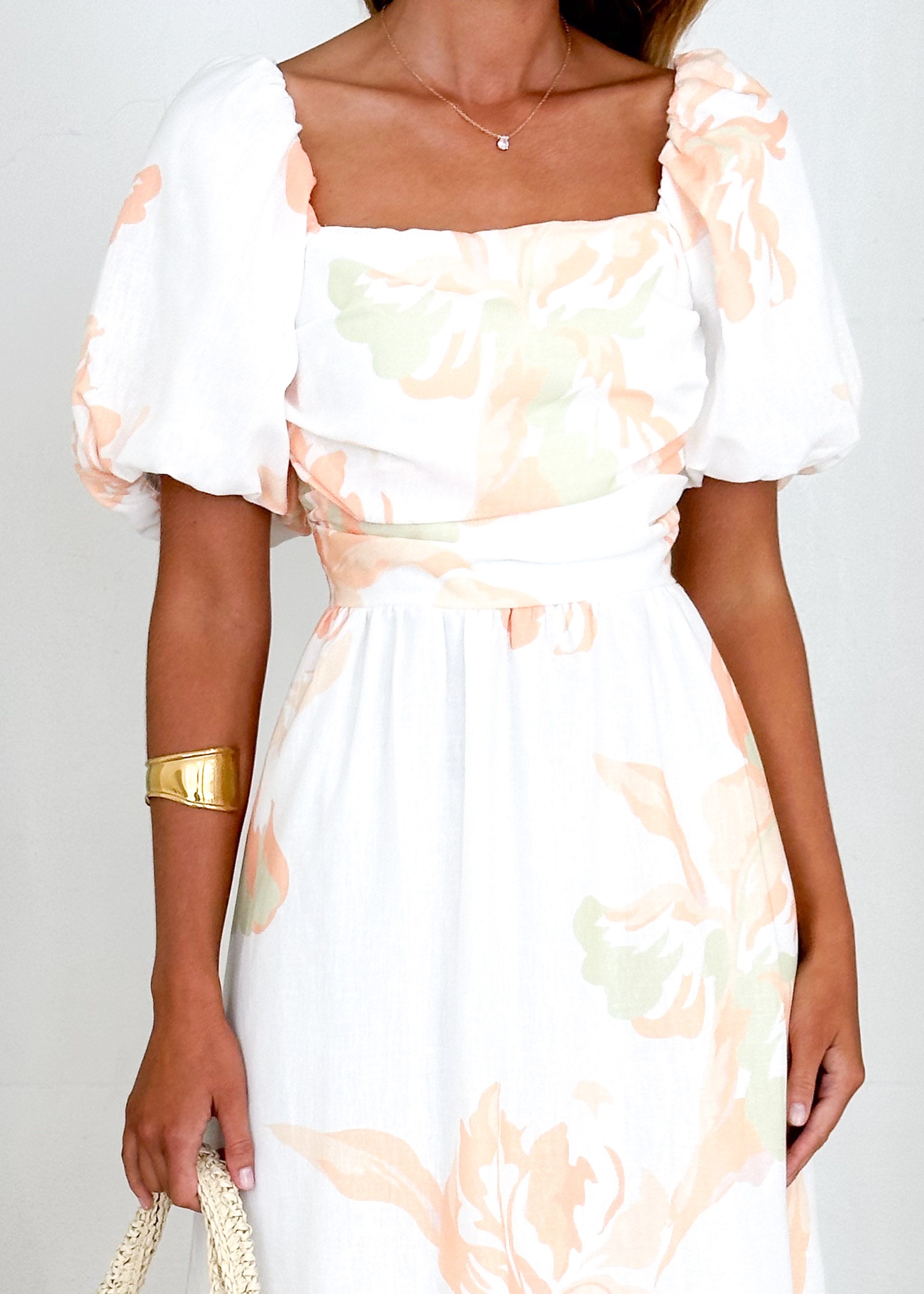 Pollen Midi Dress - Peach Floral