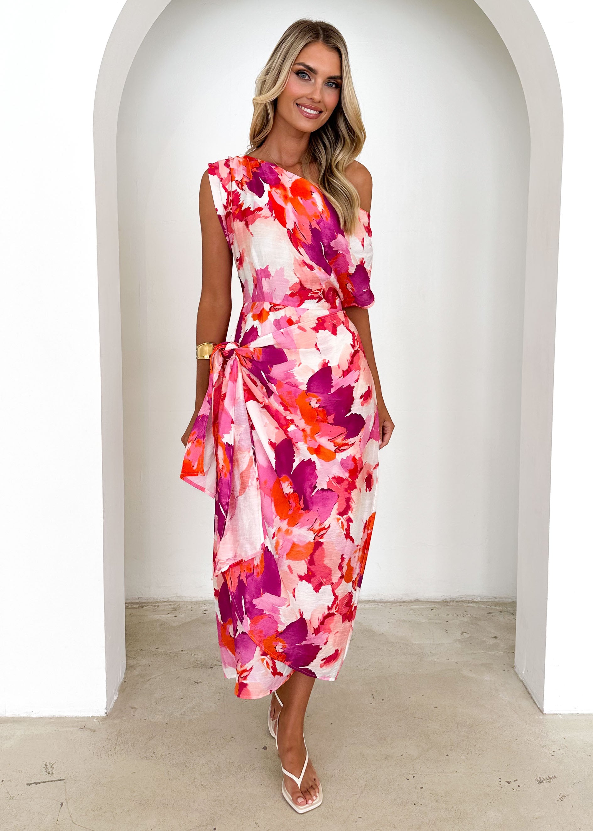 Jamba Off Shoulder Dress - Magenta Splash