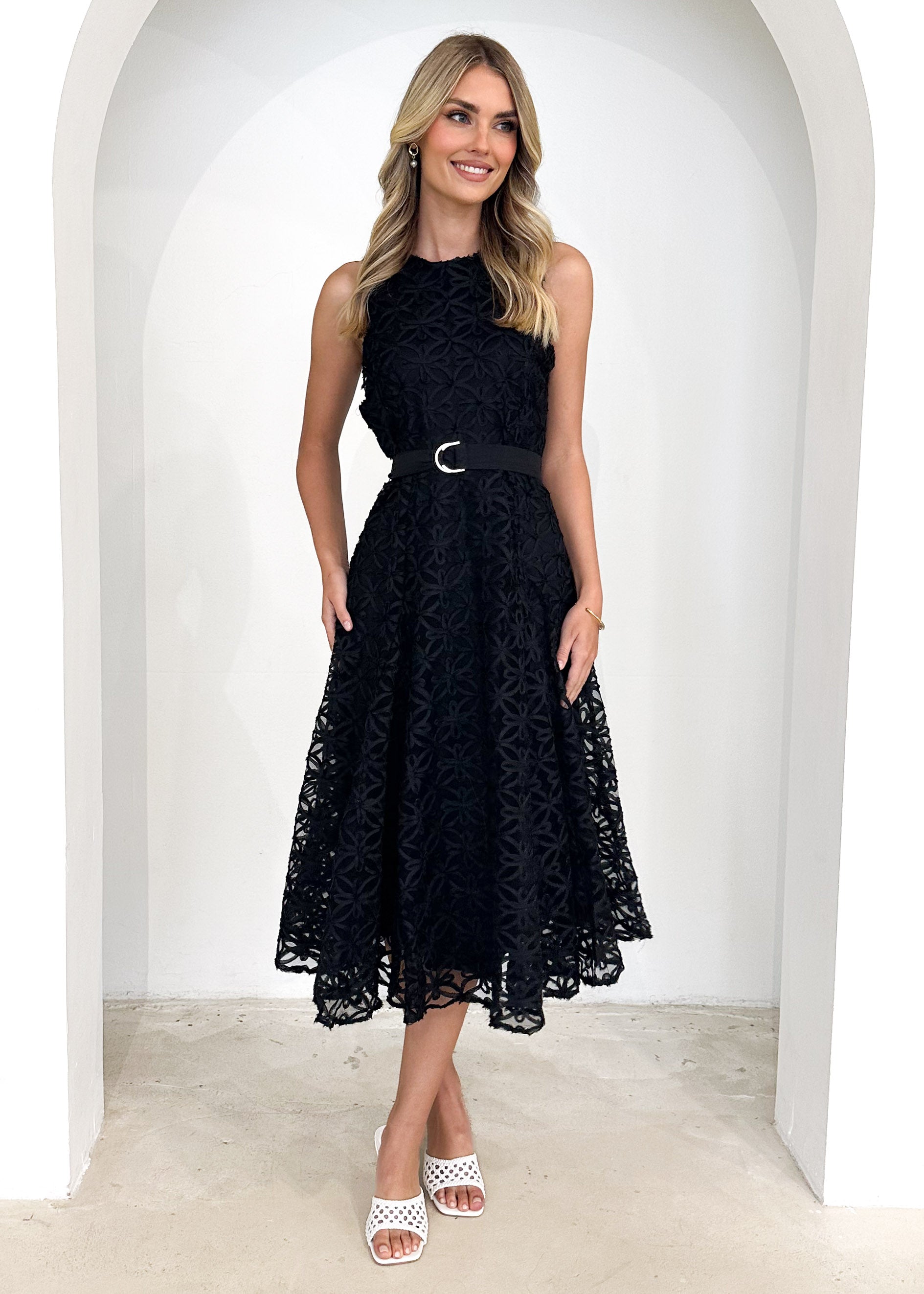 Eclipse Lace Midi Dress - Black