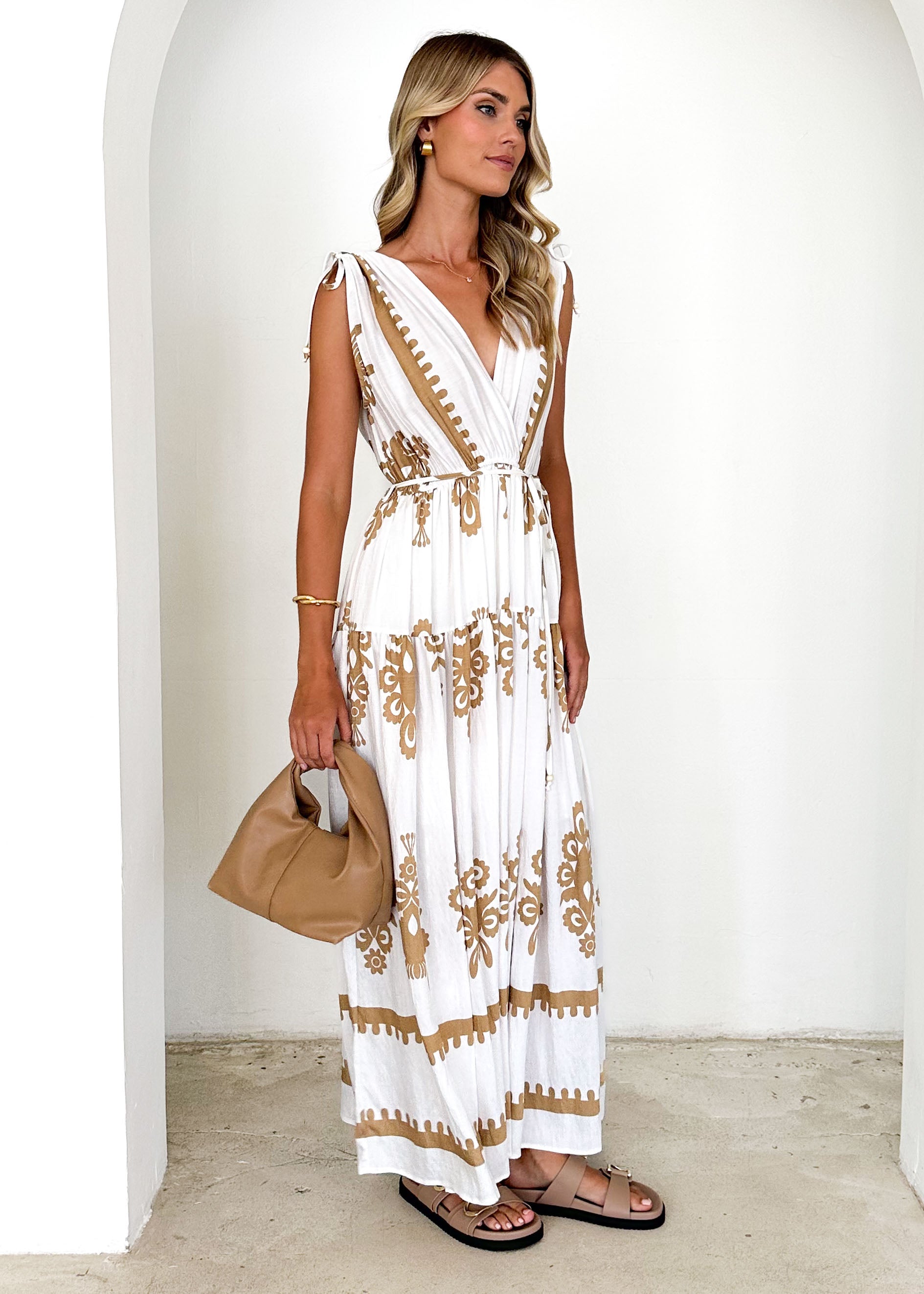 Elysium Maxi Dress - Camel Abstract