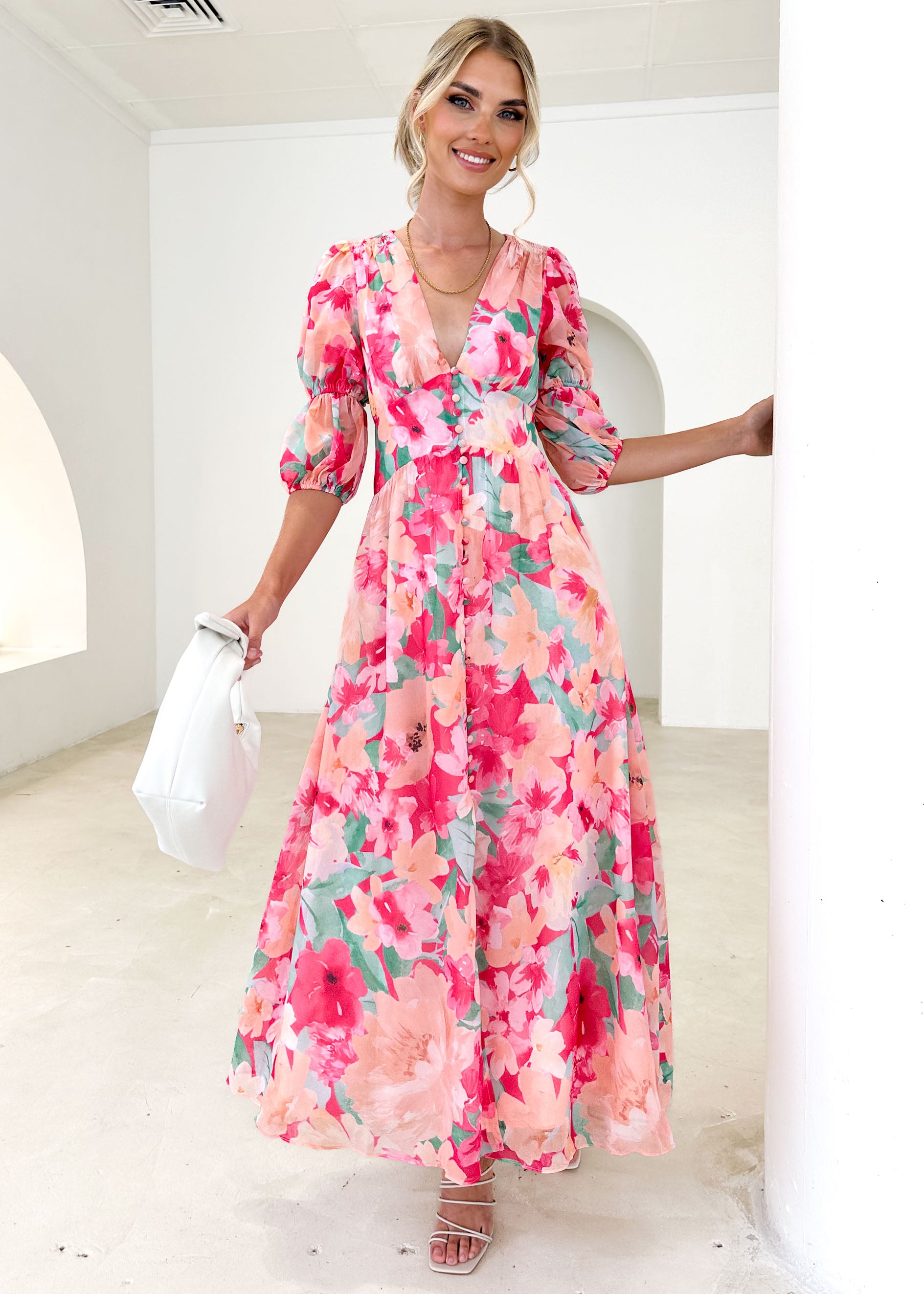 Tiffanie Midi Dress - Raspberry Floral